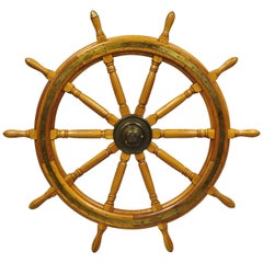 Retro Oak Wood & Brass, Nautical Captains Ship Wheel