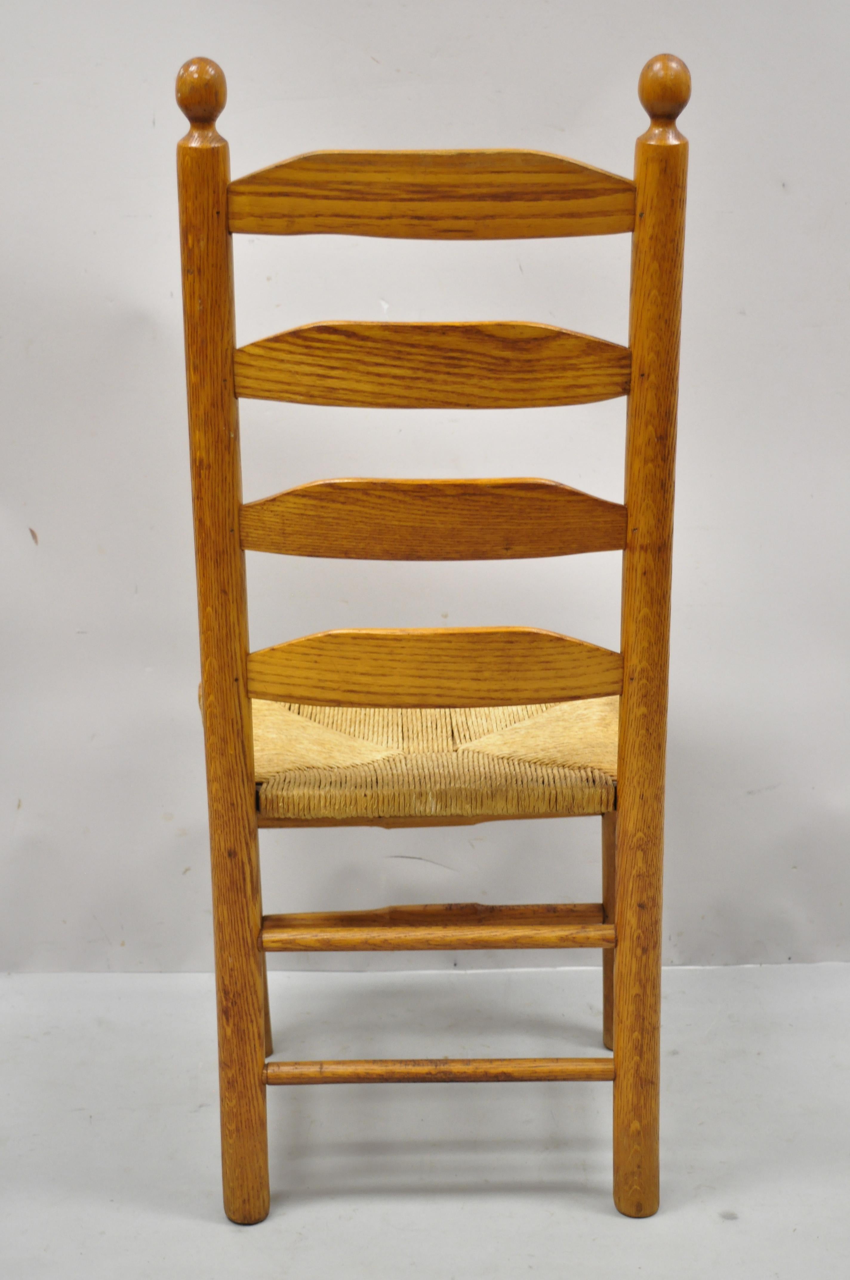 Vintage Oak Wood Rush Seat Tall Ladderback Dining Room Rustic Chairs, Set of 6 3