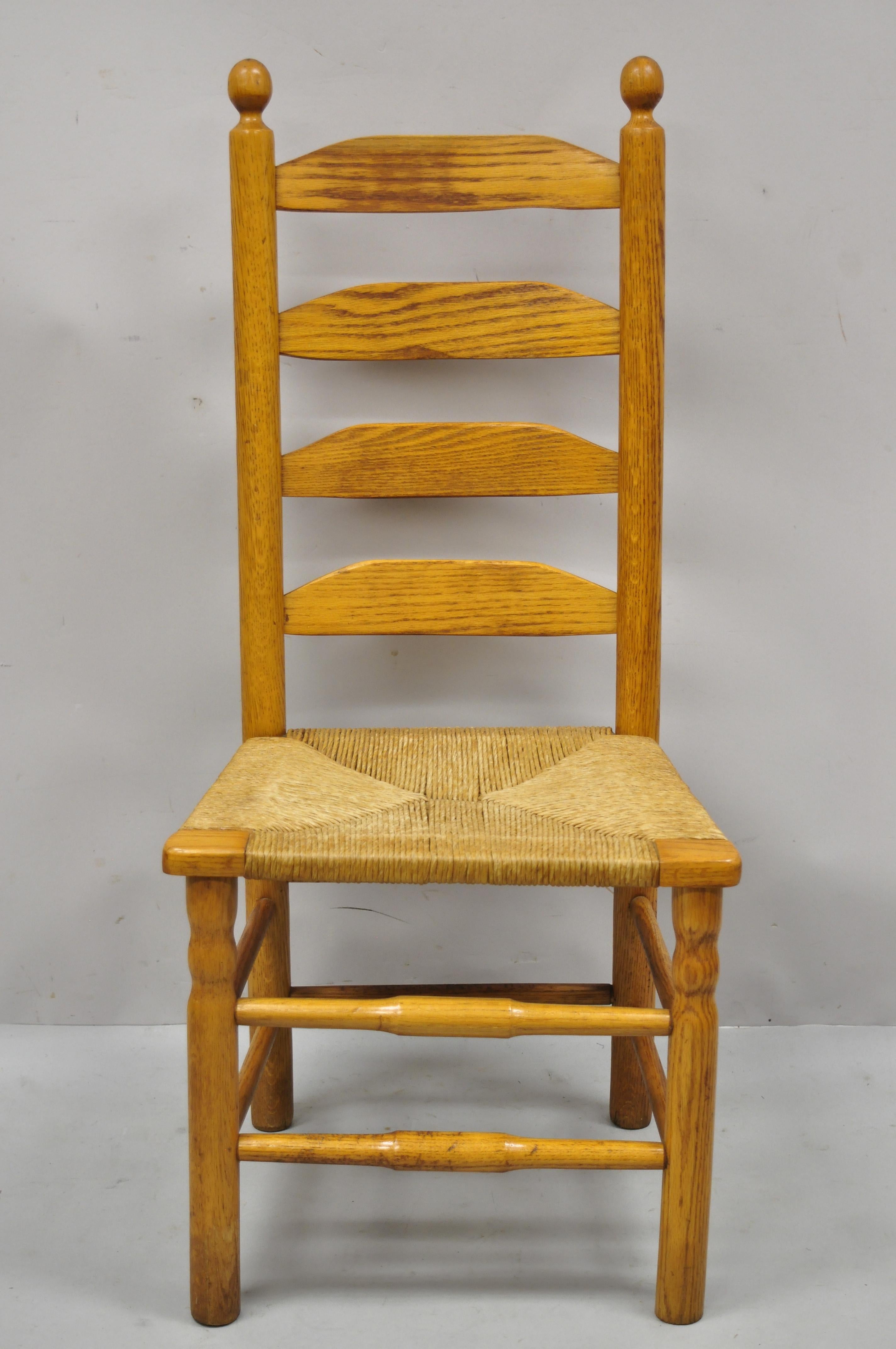 Vintage Oak Wood Rush Seat Tall Ladderback Dining Room Rustic Chairs, Set of 6 5