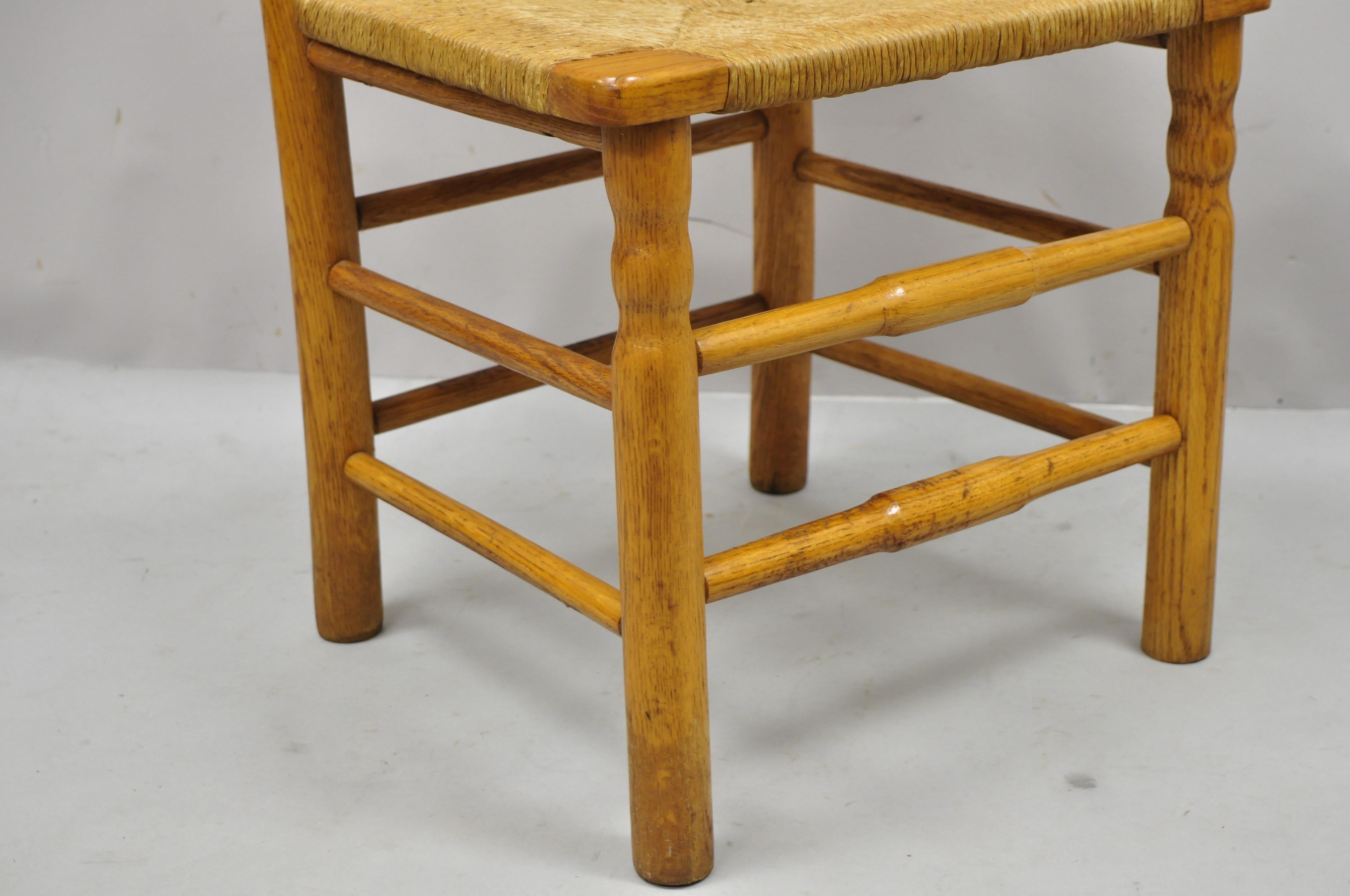 Vintage Oak Wood Rush Seat Tall Ladderback Dining Room Rustic Chairs, Set of 6 2