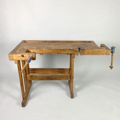 Vintage Oak Workbench, Czechoslovakia, 1950s