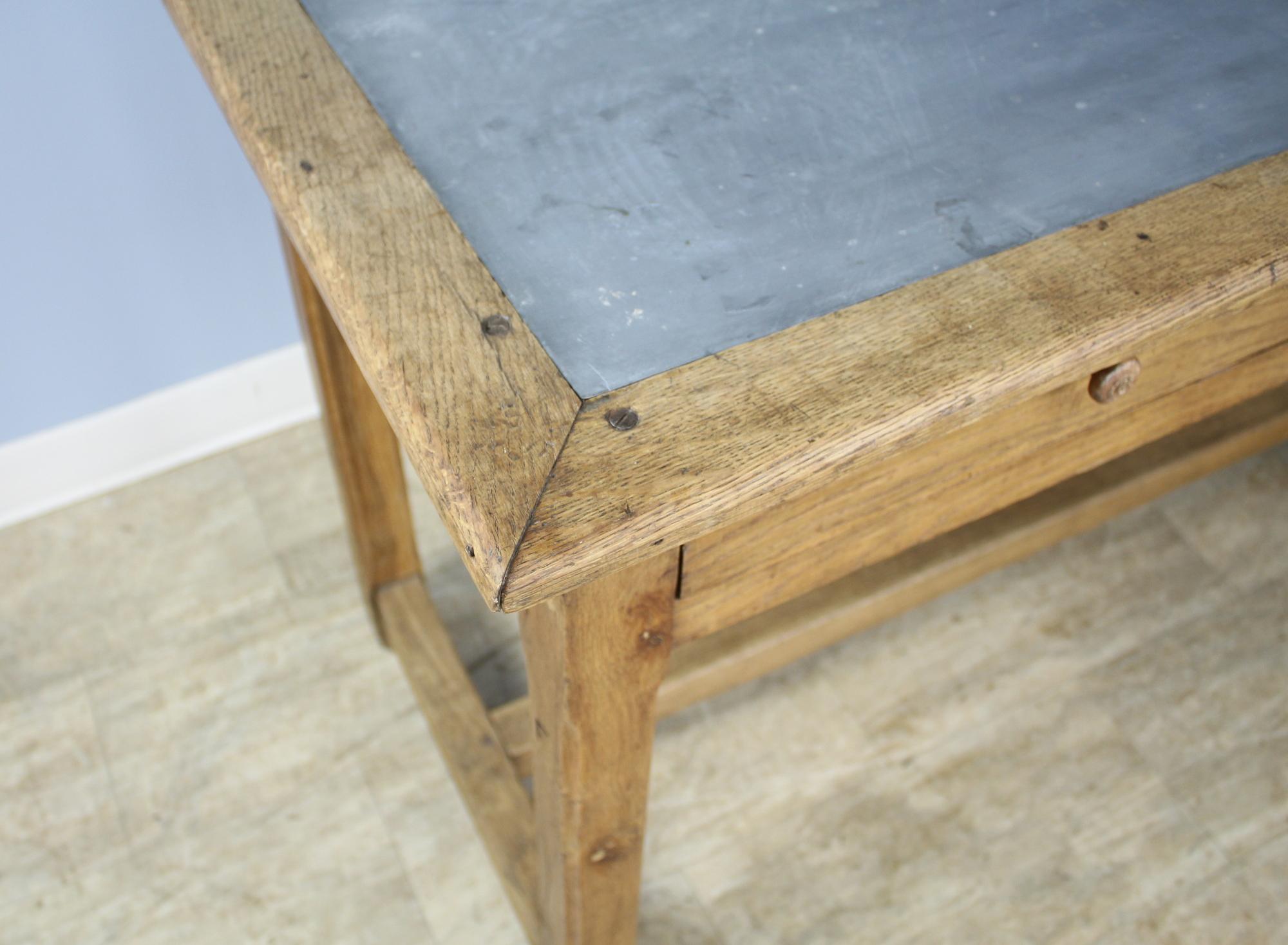 Vintage Oak Writing Table or Desk with Zinc Top 2