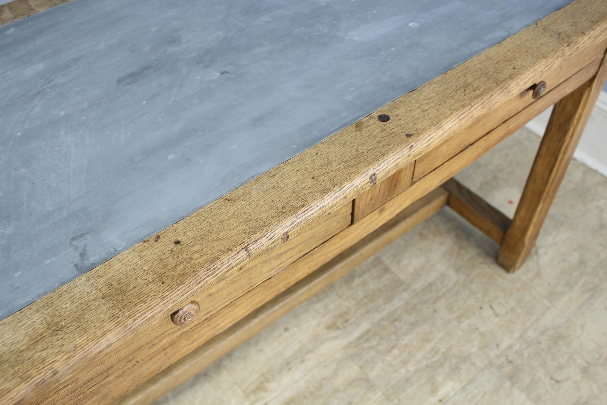 Vintage Oak Writing Table or Desk with Zinc Top 3
