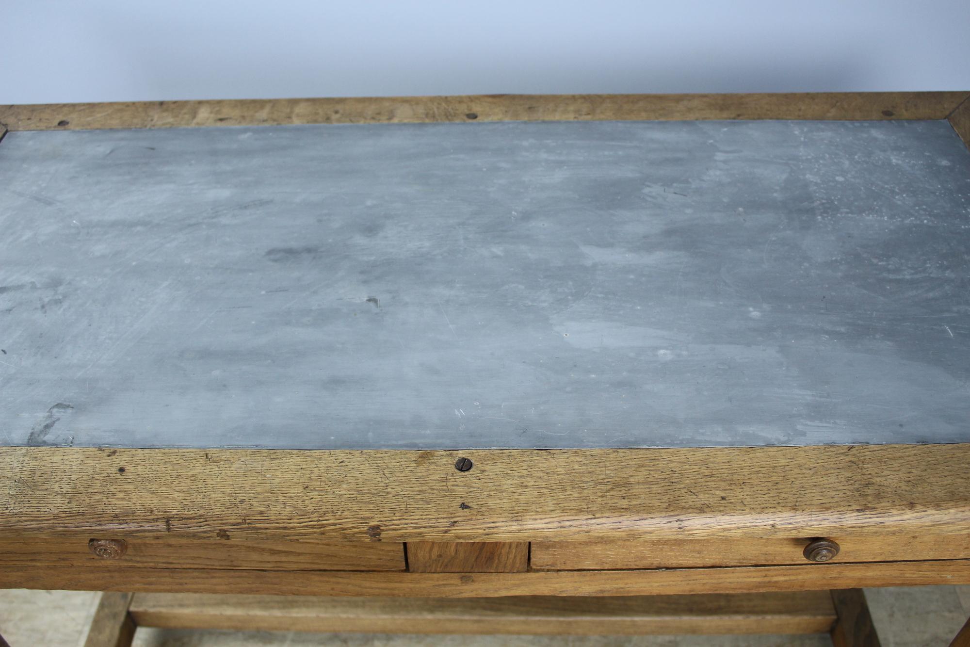 Vintage Oak Writing Table or Desk with Zinc Top 4