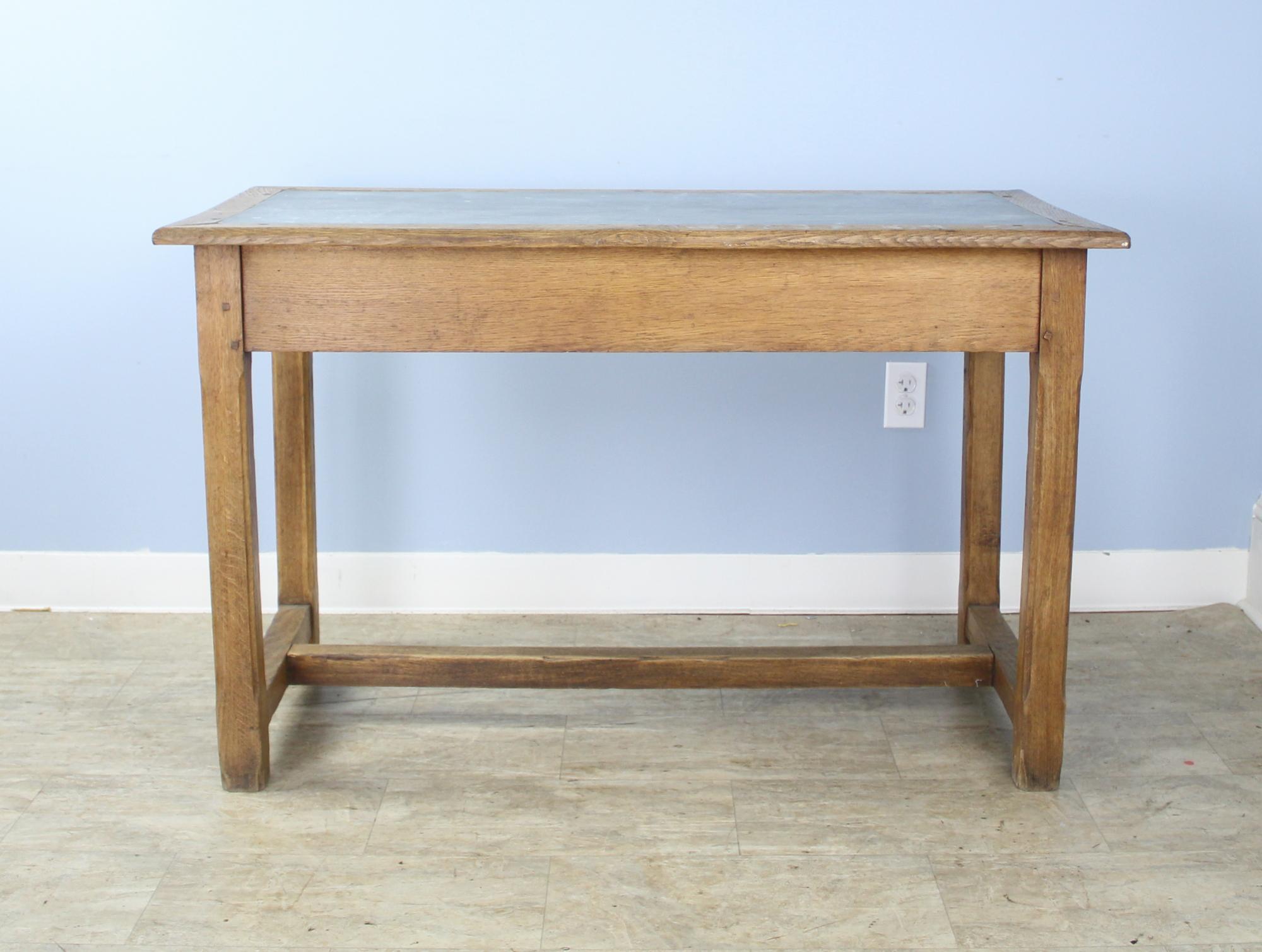 Vintage Oak Writing Table or Desk with Zinc Top 5