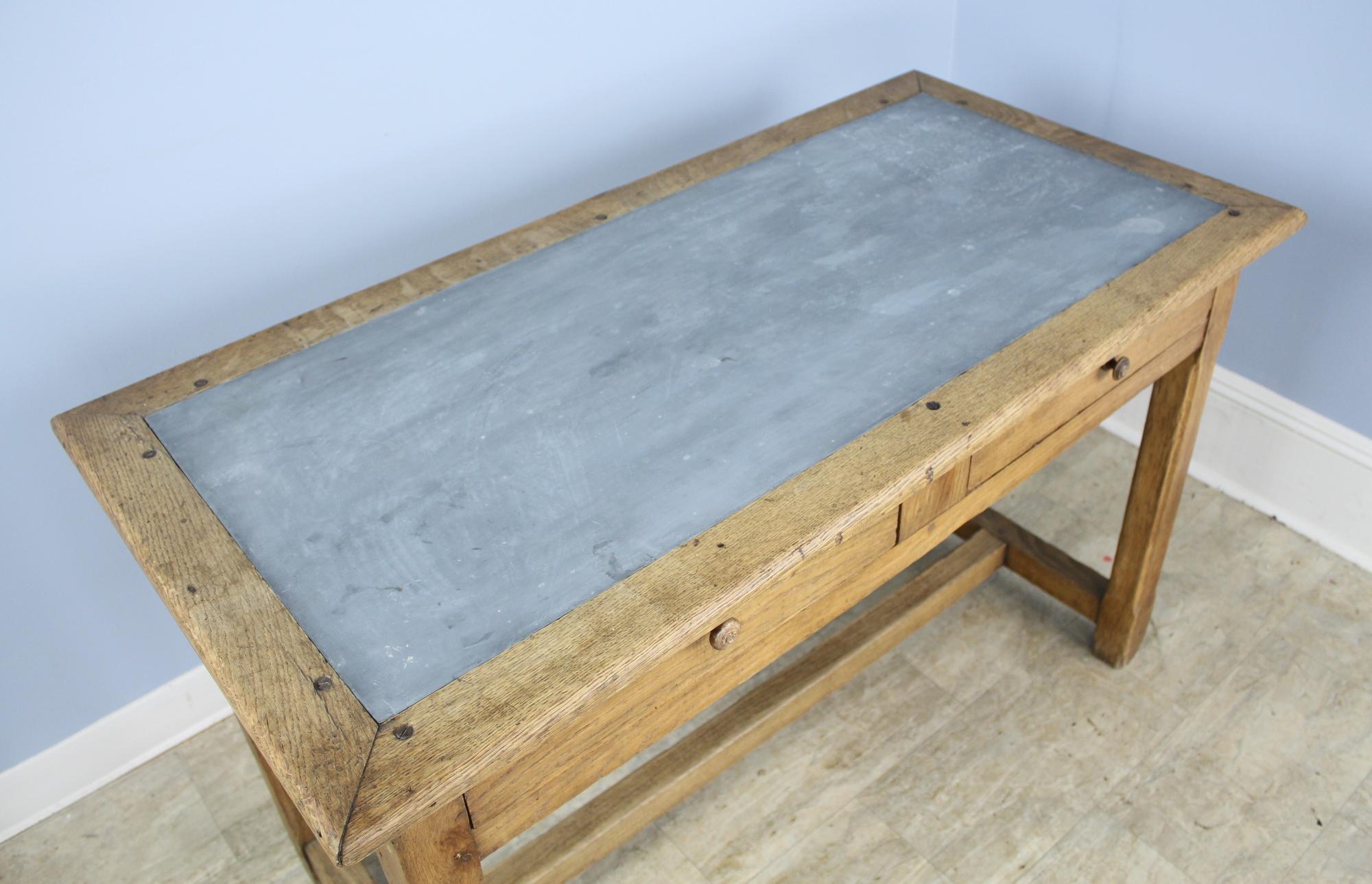 20th Century Vintage Oak Writing Table or Desk with Zinc Top