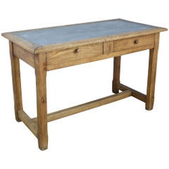 Antique Oak Writing Table or Desk with Zinc Top