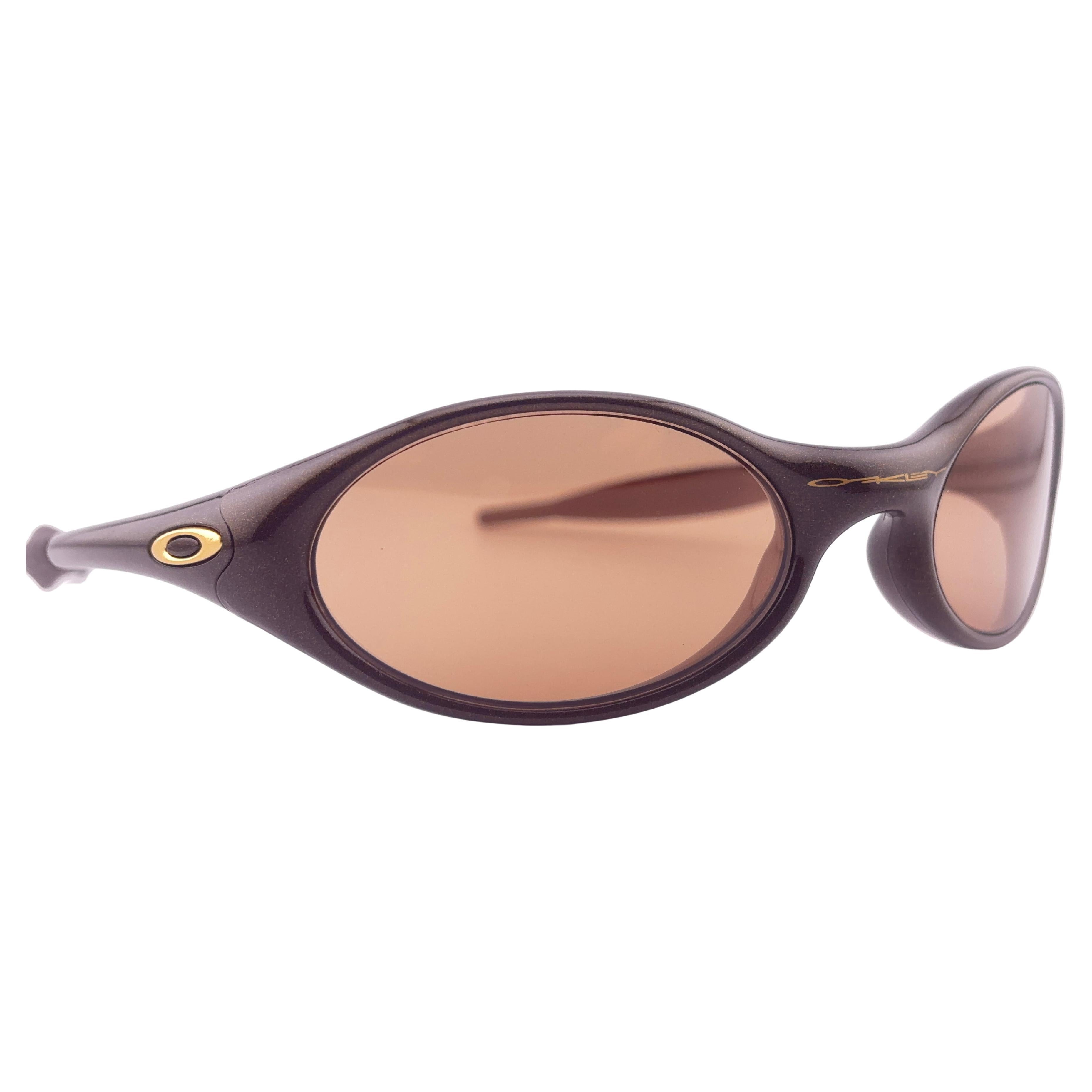 Vintage Oakley Jacket Metallic Brown Gold Lens 1999 Sunglasses For Sale