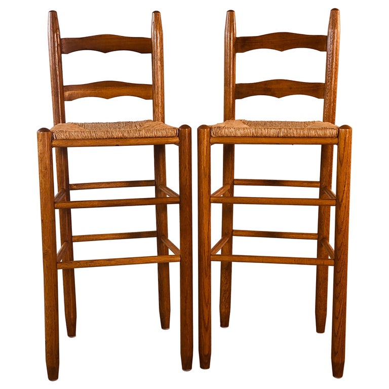 Vintage Oakwood Bar Stool with Rush Seats, Pair at 1stDibs oakwood