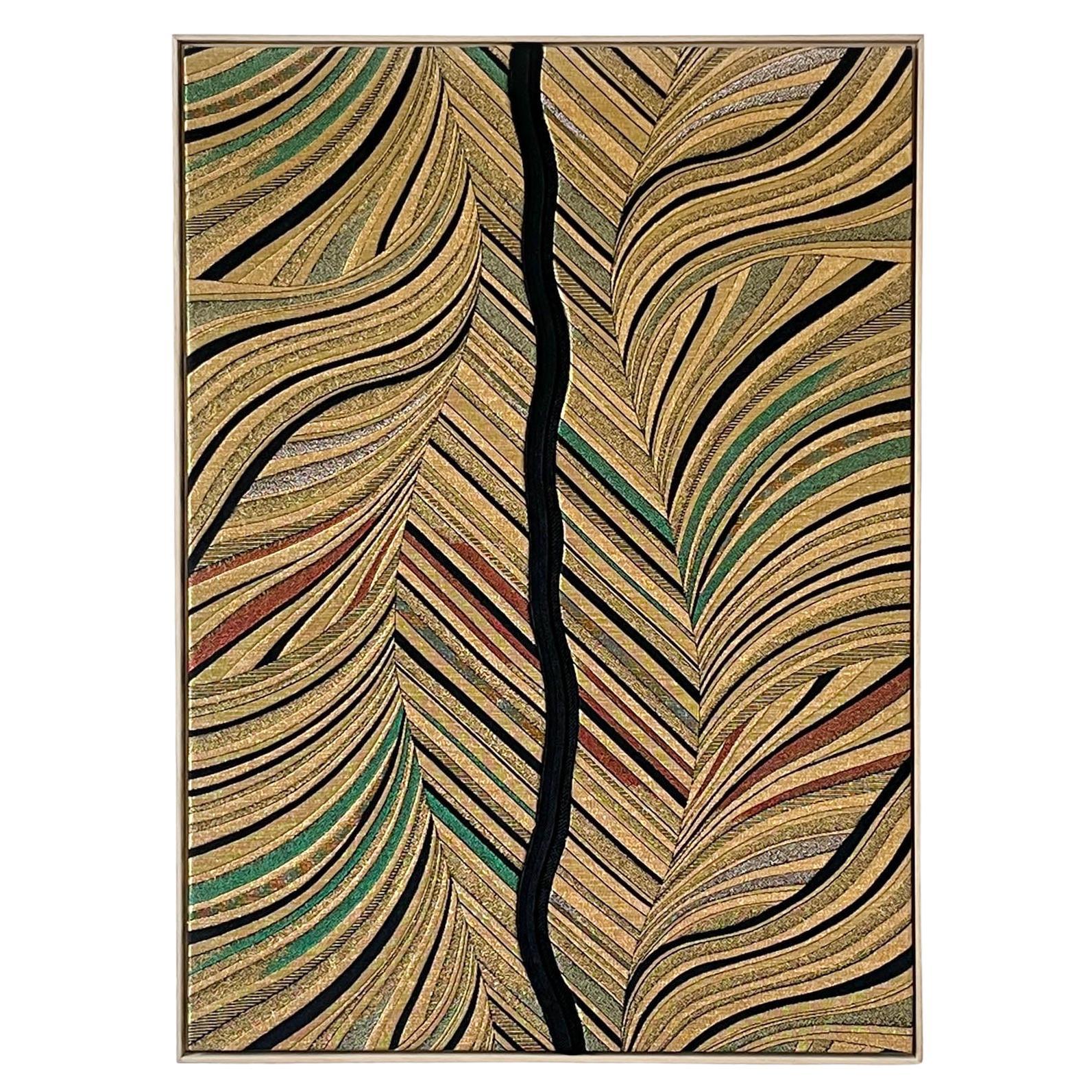 Vase ~kintsugi~" vintage obi textile art  Noir / Or, Japon