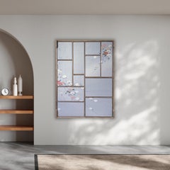 Vintage obi textile art " Camellia ~ Serendipity ~" by ikasu Blue Japan