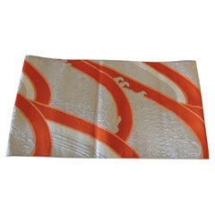 Vintage Obi Textile White and Orange Undulating Pattern