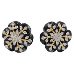 Vintage Obsidian Carved Stone Diamond Earrings