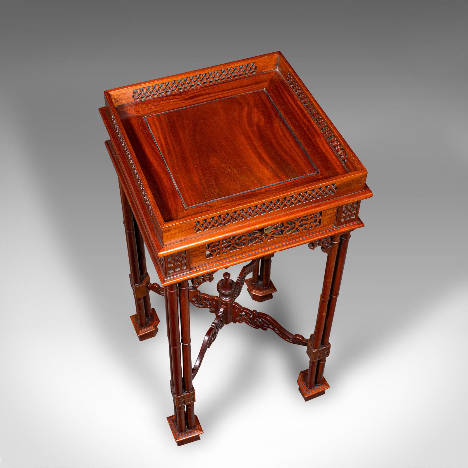 Mahogany Vintage Occasional Table, Oriental, Chippendale Revival, Lamp, Side, Circa 1970 For Sale