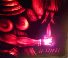 Vintage Occult Wandplakette aus geätztem Glas des österreichischen Künstlers H. Hiebl, 1970er Jahre