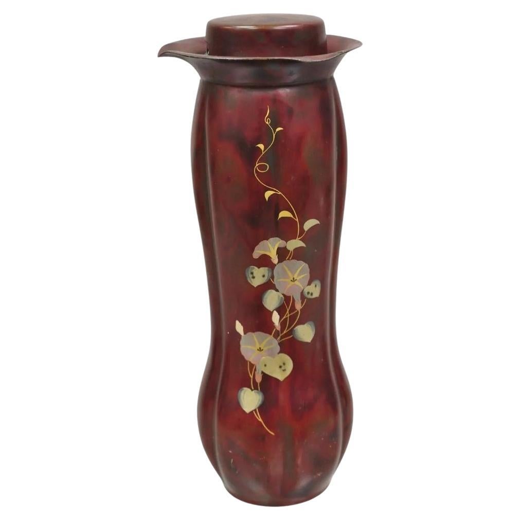 Vintage bauchiger Vintage-Krug aus Bronze und Metall, rot lackiert, „Occupied Japan“ von Marumi