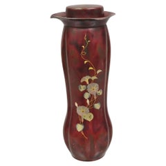 Vintage Occupied Japan Bronze Metal Red Lacquered Bulbous Pitcher by Marumi