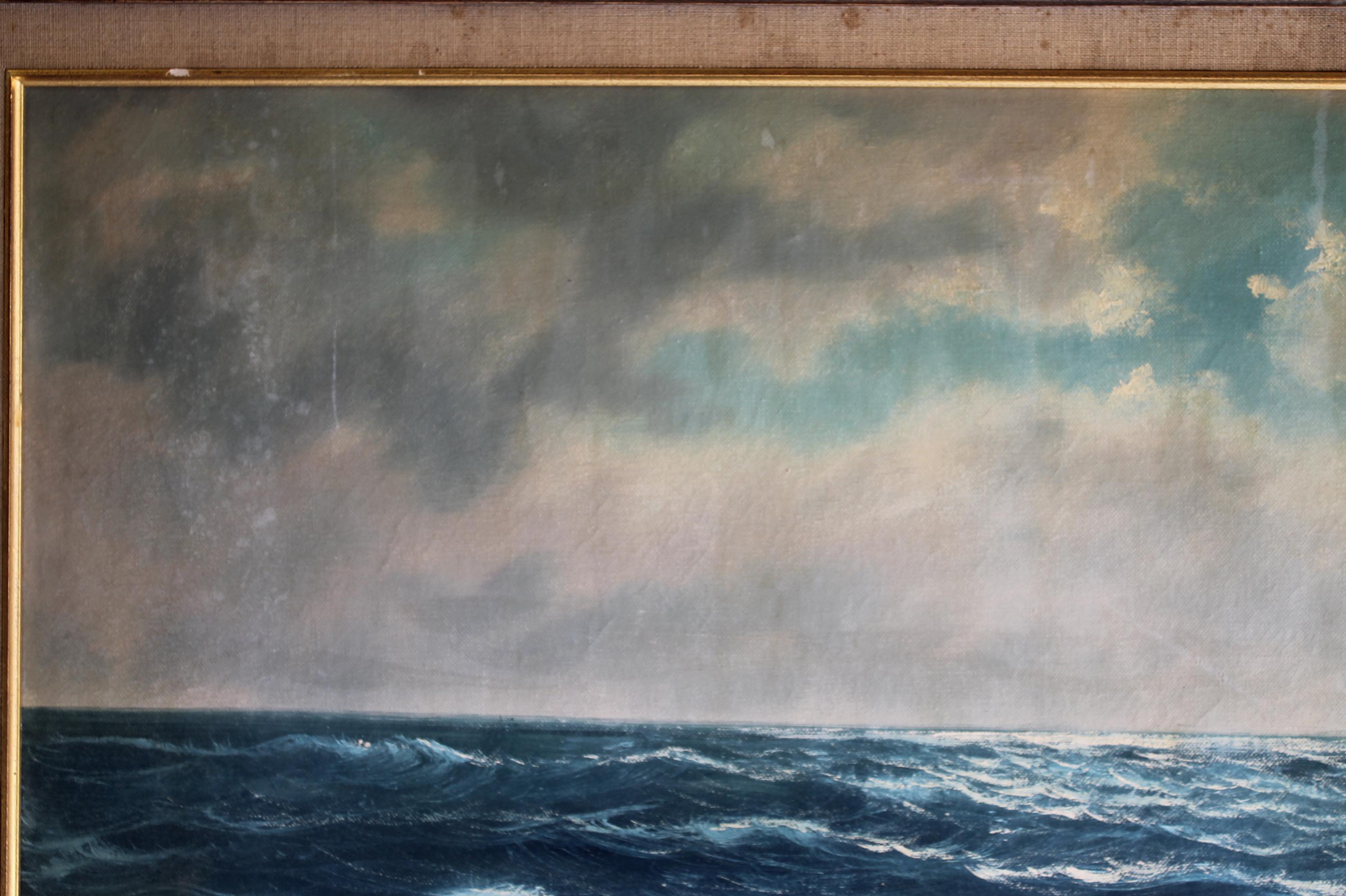 20th Century Vintage Ocean Oil Painting in Giltwood Frame by German Artist V. Berk
