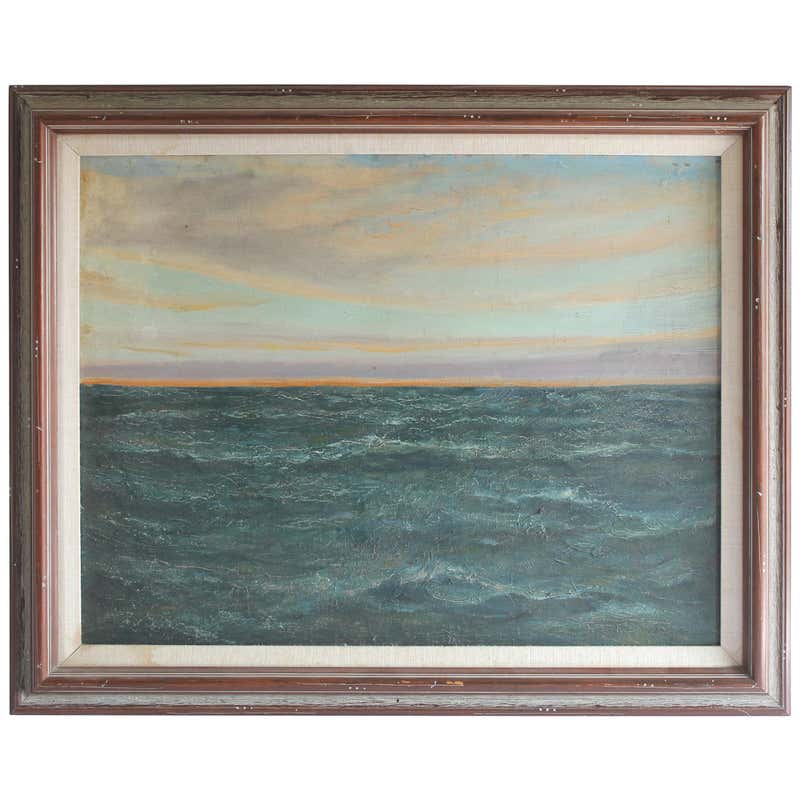 Vintage Ocean Oil Painting in Wood Frame at 1stDibs