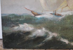 Vintage Ocean Sailboat Ship Oil on Canvas Painting