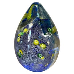 Vintage "Ocean" Scene Art Glass Egg Paperweight in the Style of Murano of Italy