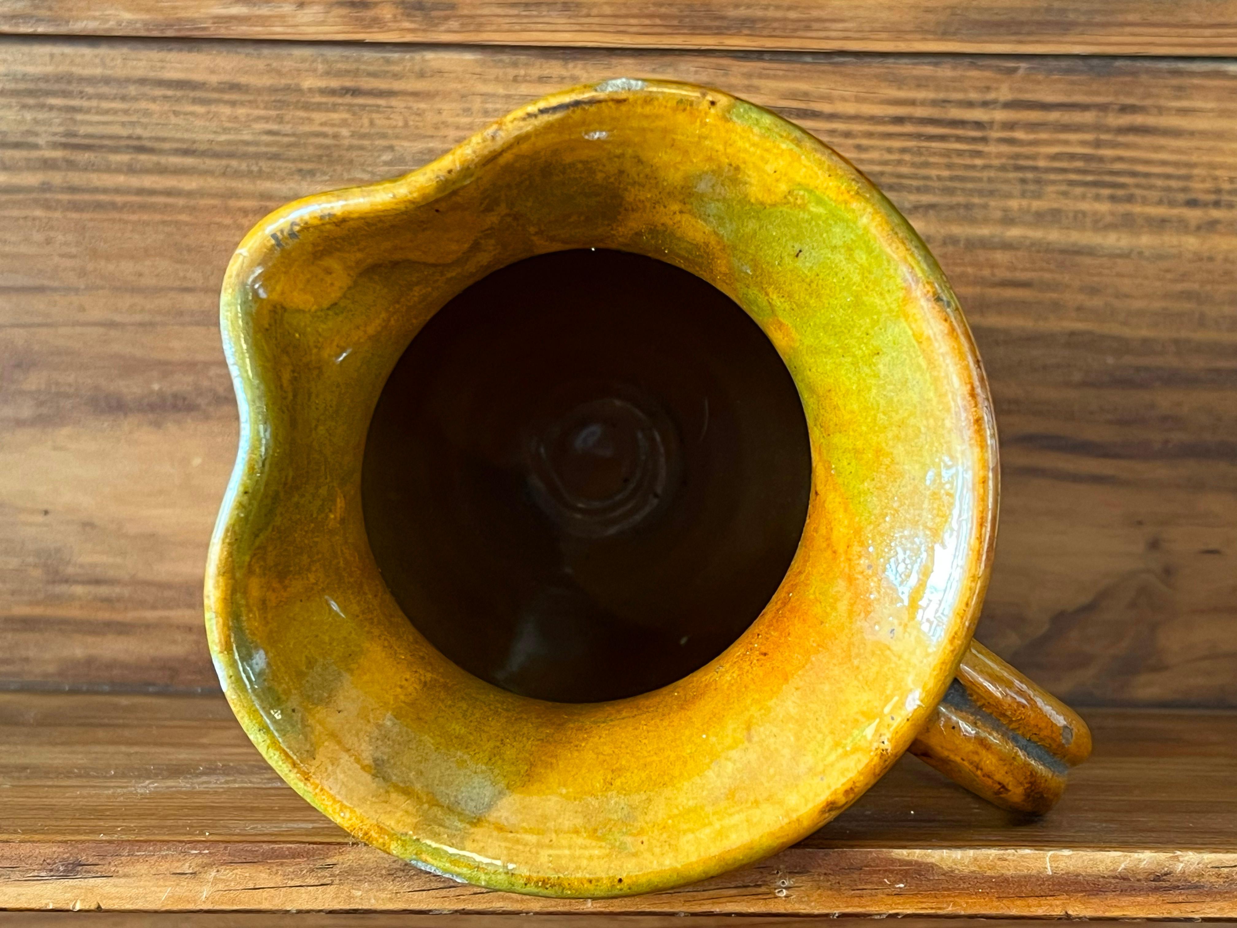 Vintage ochre-coloured pitcher from the Biot factory in Provence, France For Sale 2