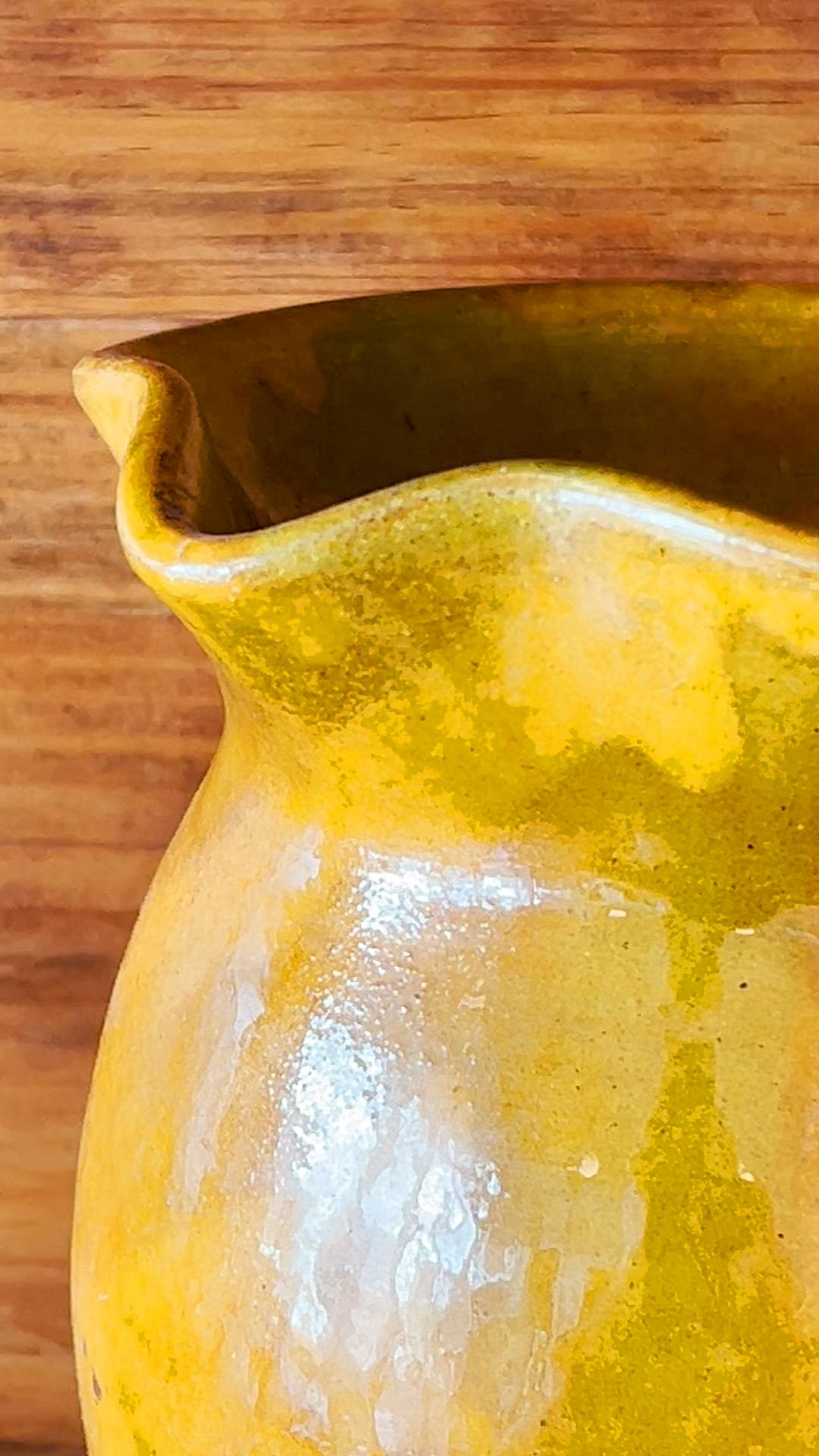 Vintage ochre-coloured pitcher from the Biot factory in Provence, France For Sale 3