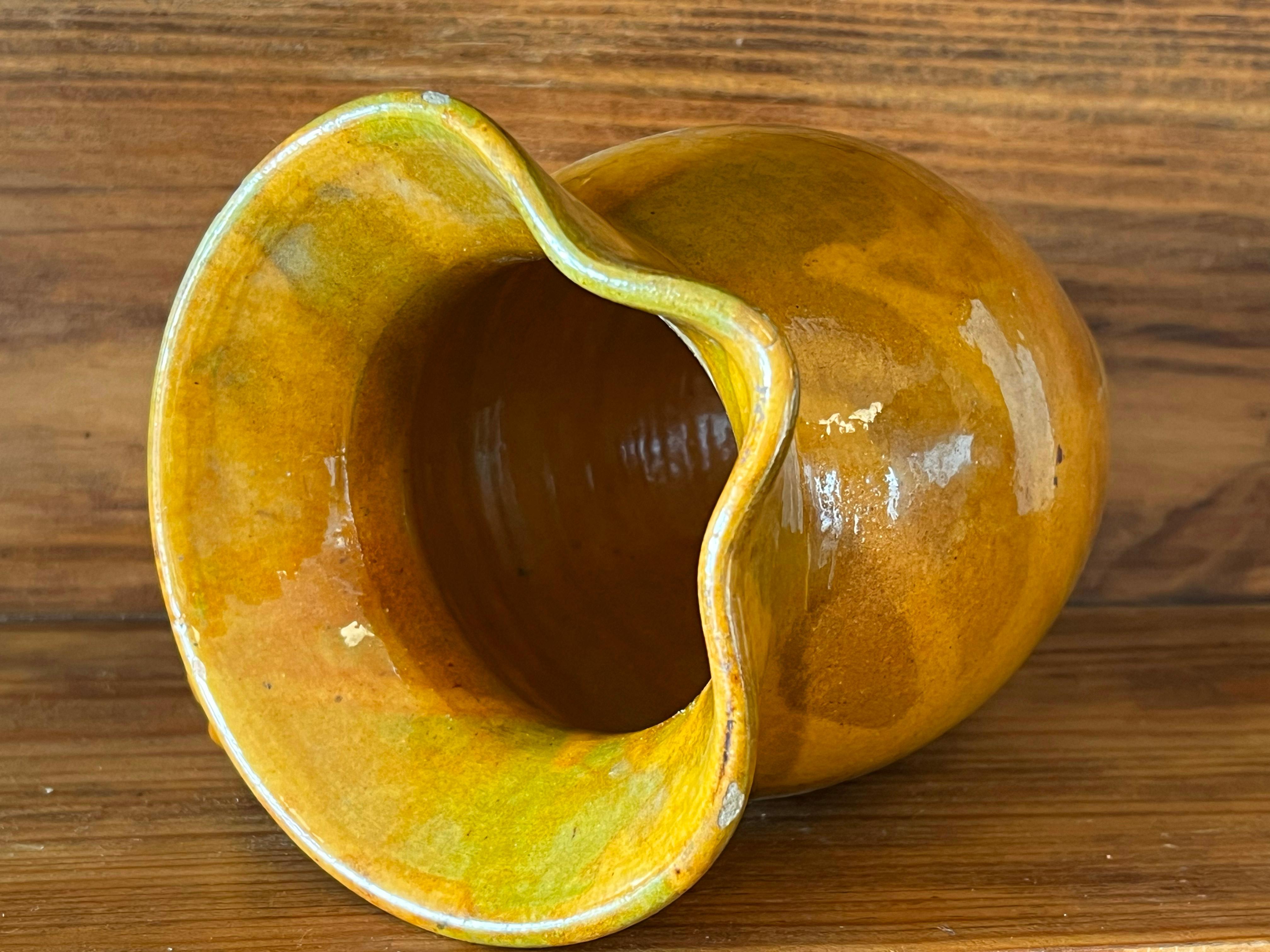 Ceramic Vintage ochre-coloured pitcher from the Biot factory in Provence, France For Sale