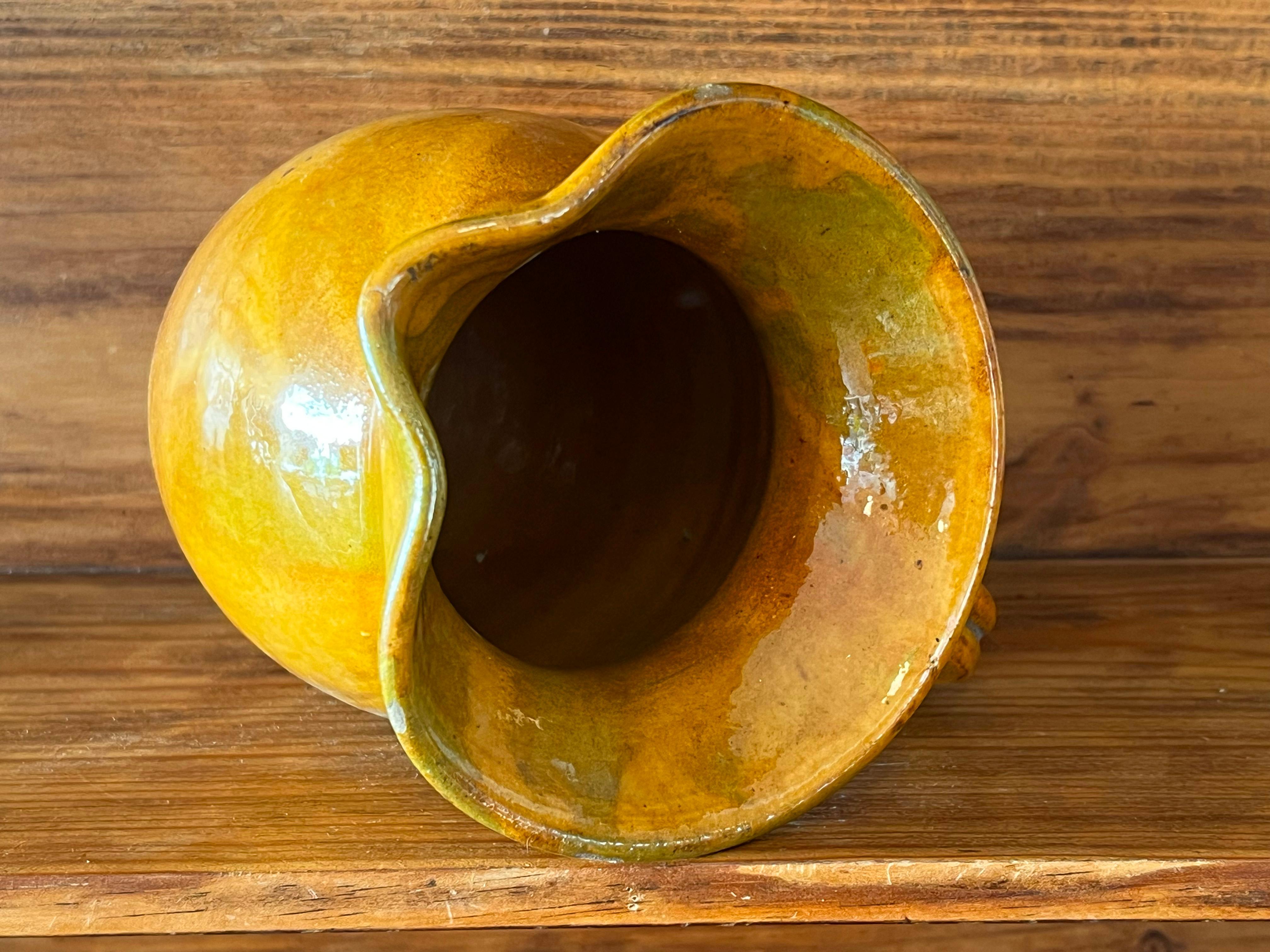 Vintage ochre-coloured pitcher from the Biot factory in Provence, France For Sale 1
