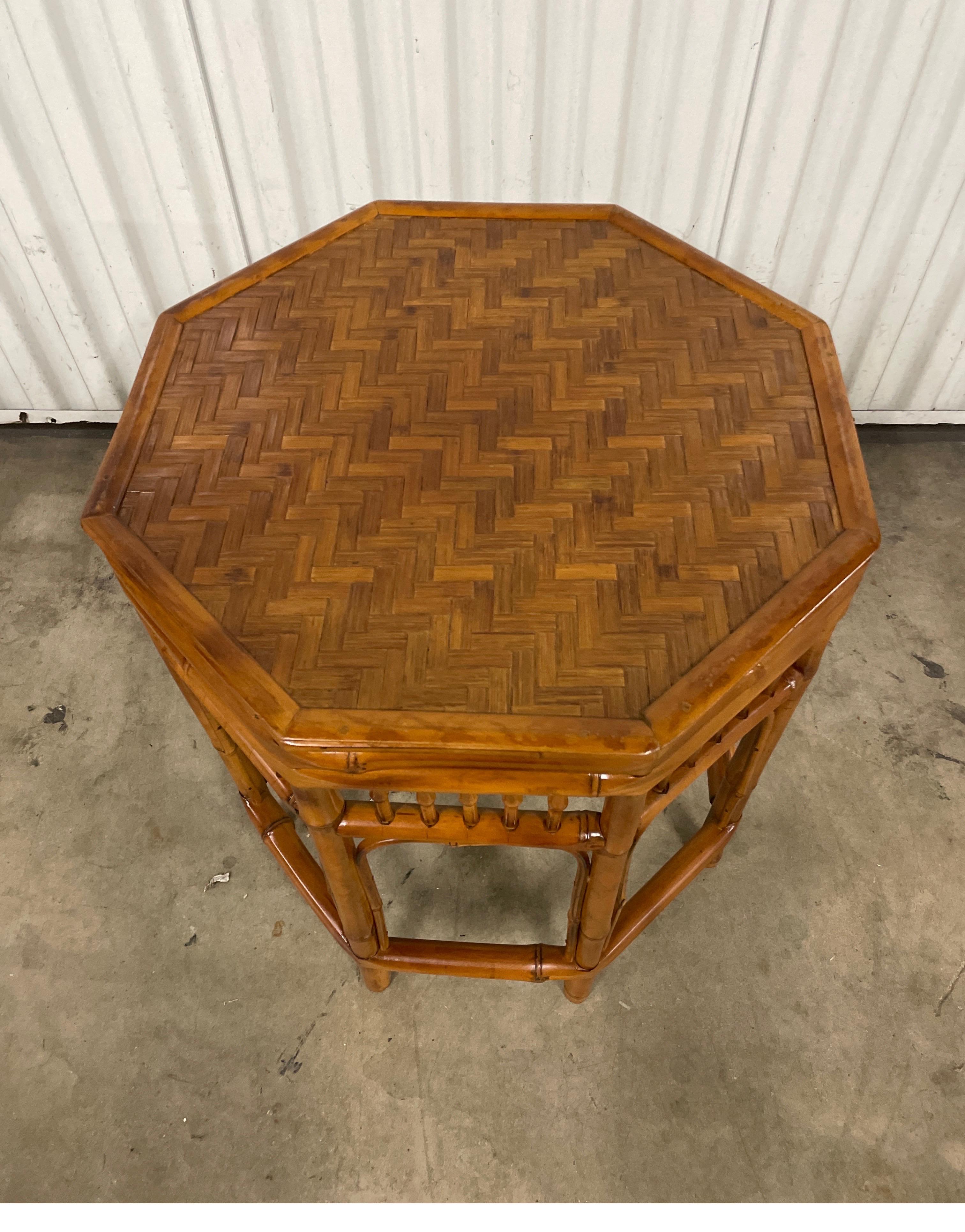 Vintage Octagon Bamboo Side Table In Good Condition In West Palm Beach, FL