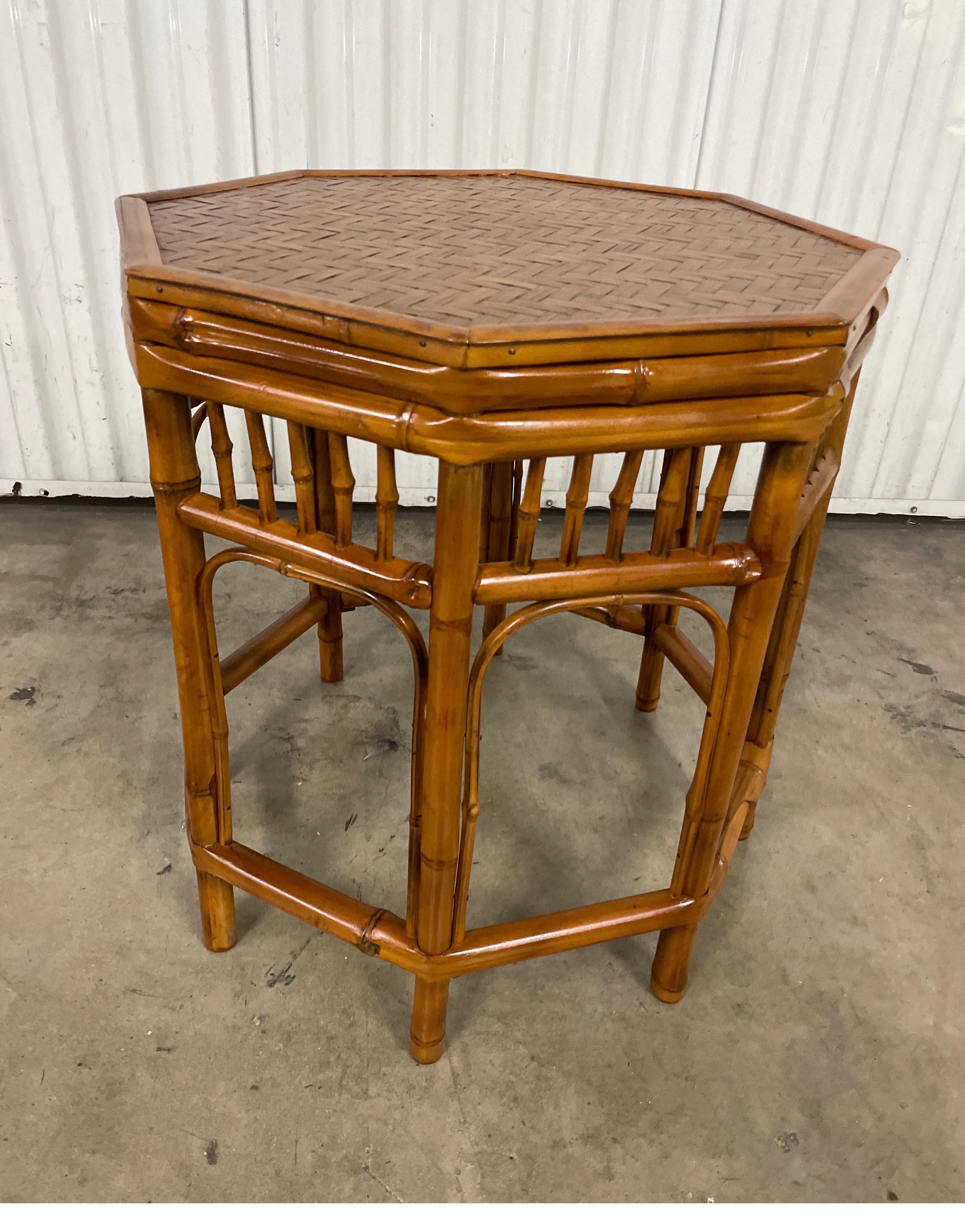 20th Century Vintage Octagon Bamboo Side Table