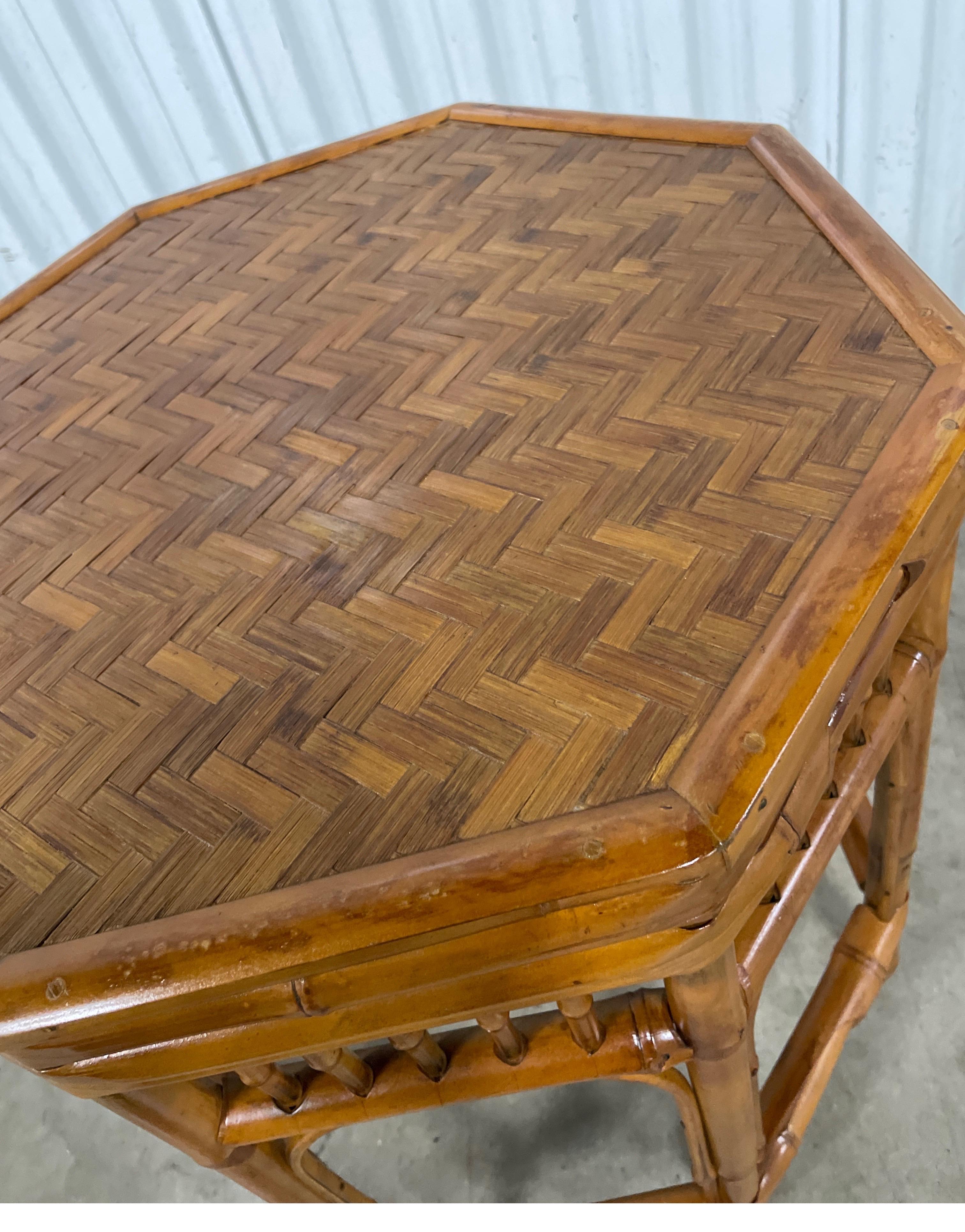 Vintage Octagon Bamboo Side Table 2