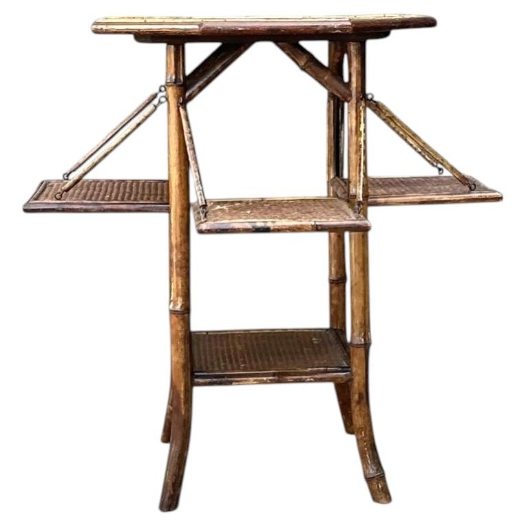 Vintage Octagon Bamboo Side Table For Sale