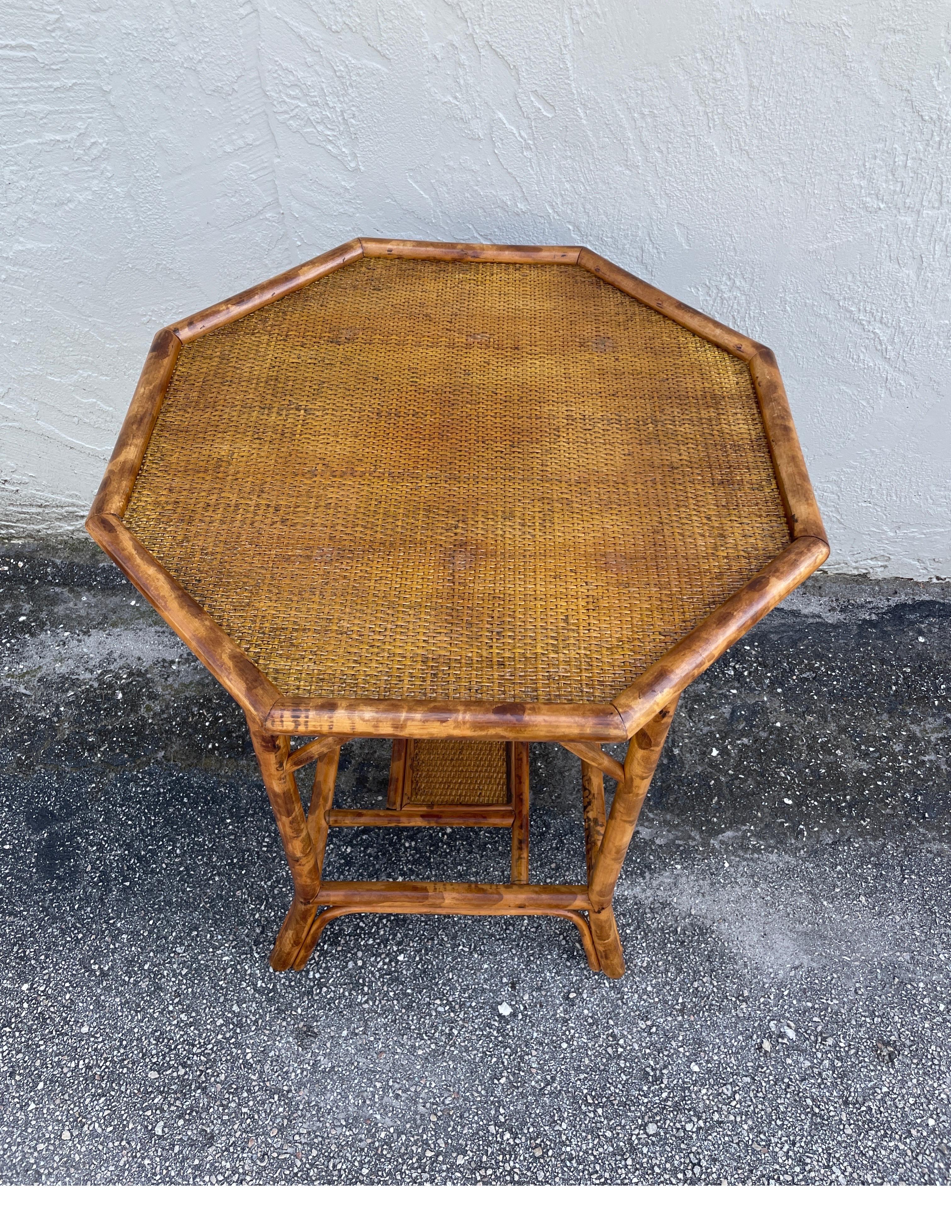 Vintage Burnt Bamboo Octagon side table.