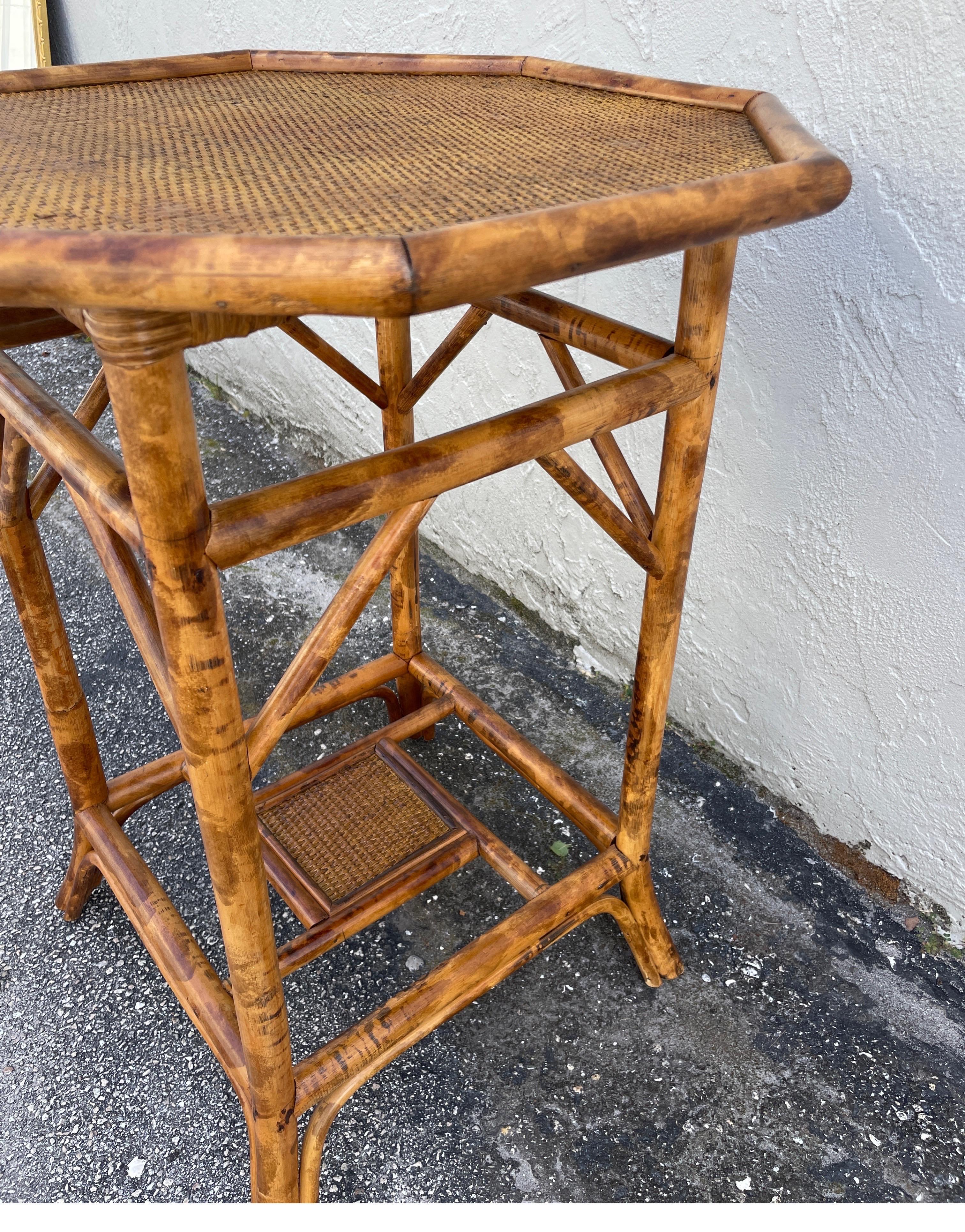 Vintage Octagon Burnt Bamboo Table In Good Condition In West Palm Beach, FL