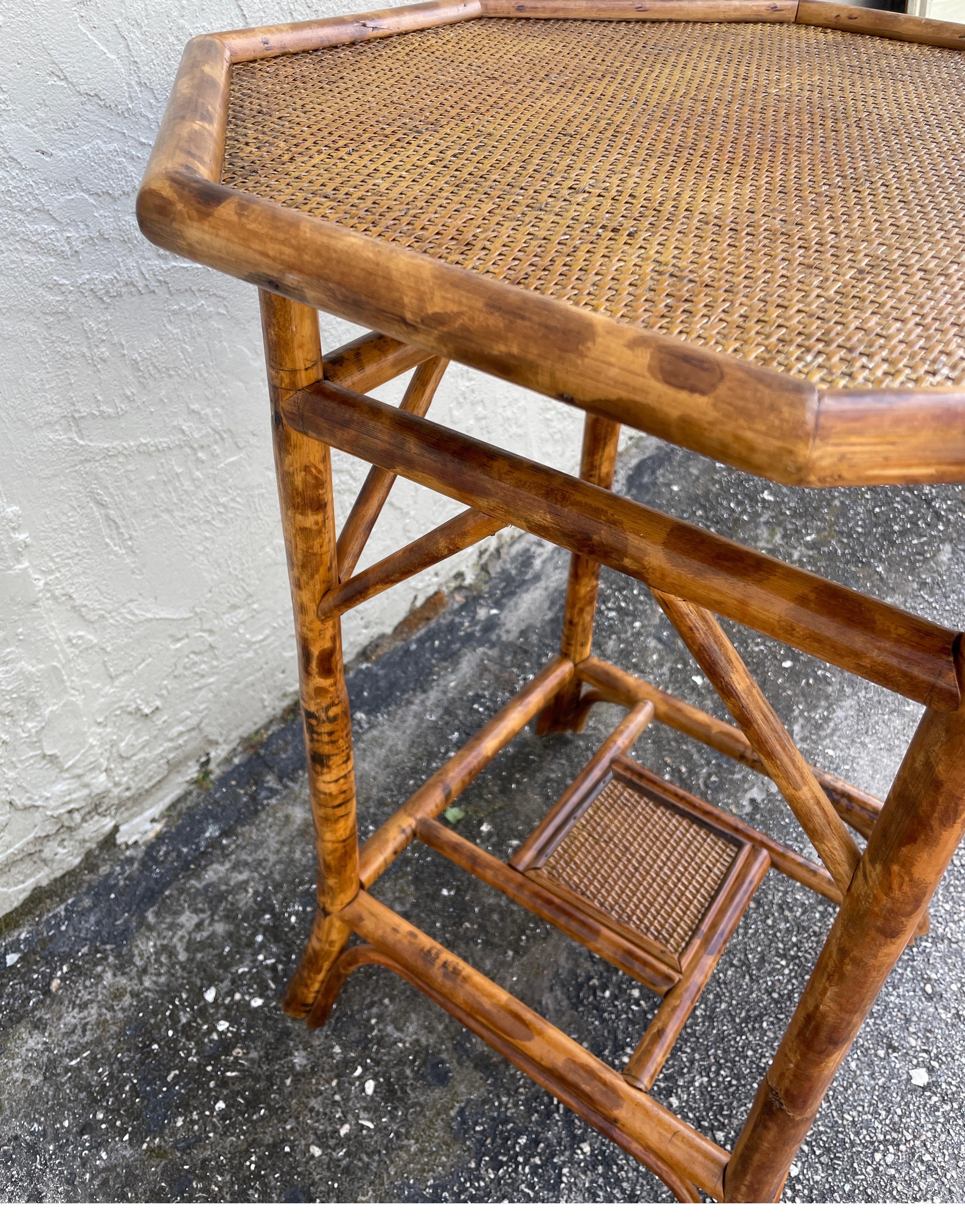 20th Century Vintage Octagon Burnt Bamboo Table