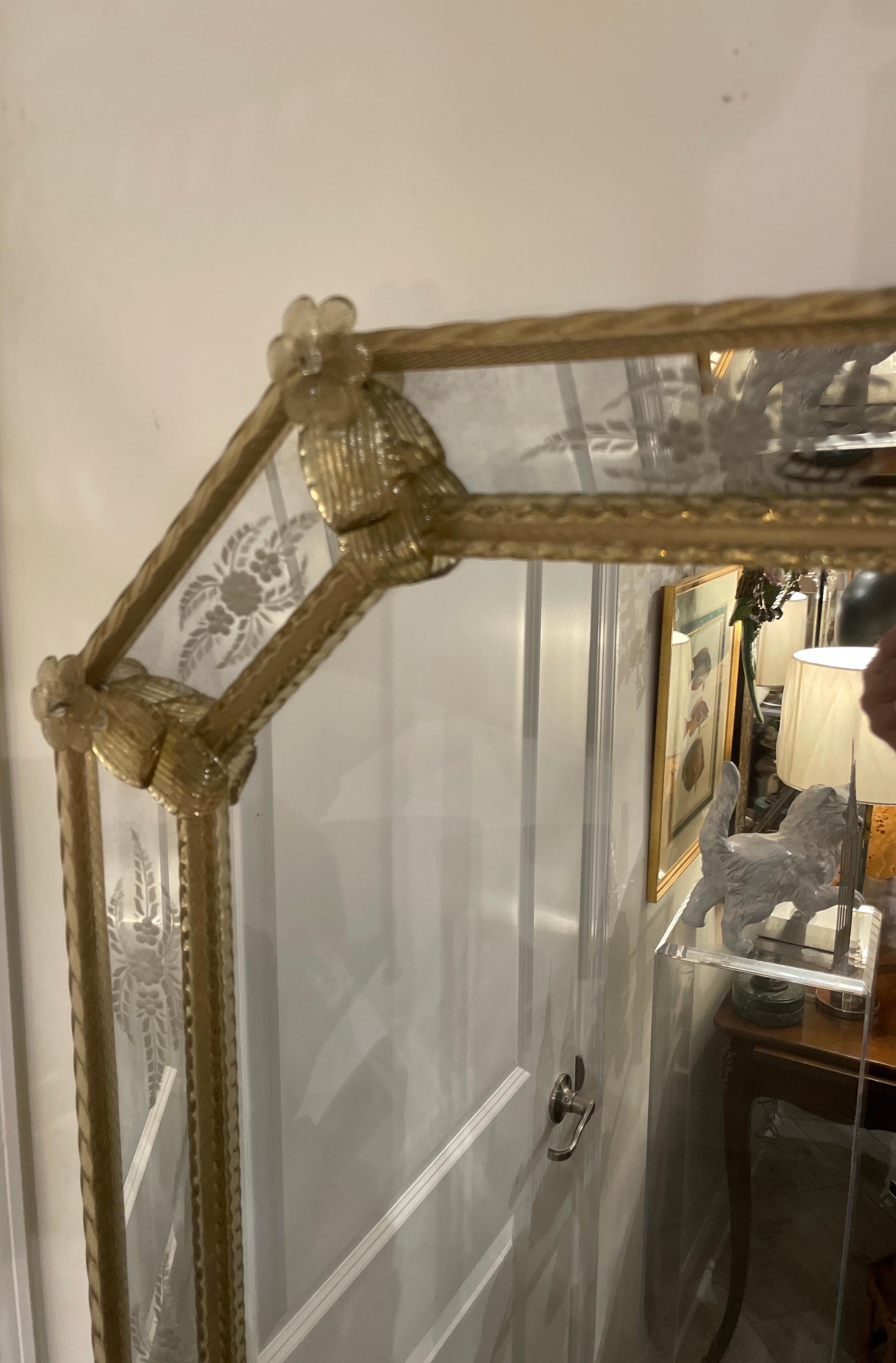 Vetro Specchio ottagonale italiano d'epoca di Murano in vendita