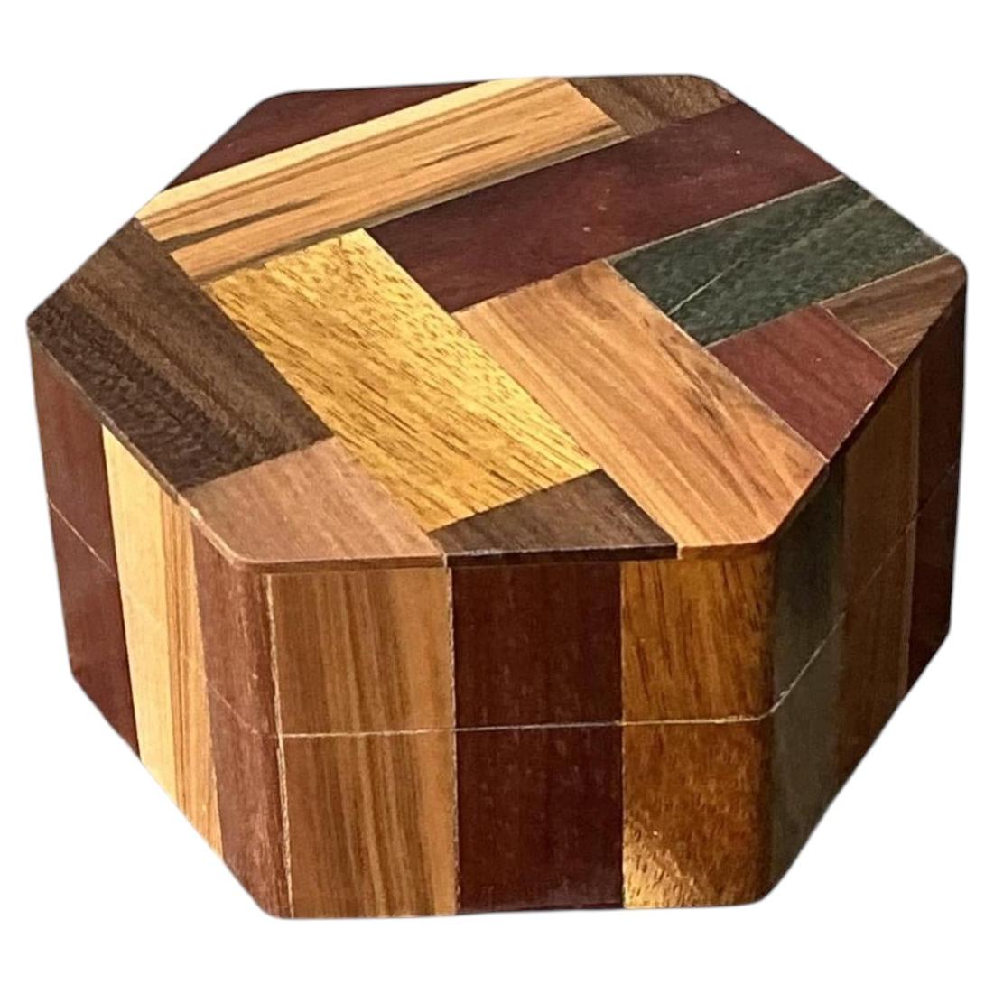 Vintage Octagon Marquetry Hexagon Box