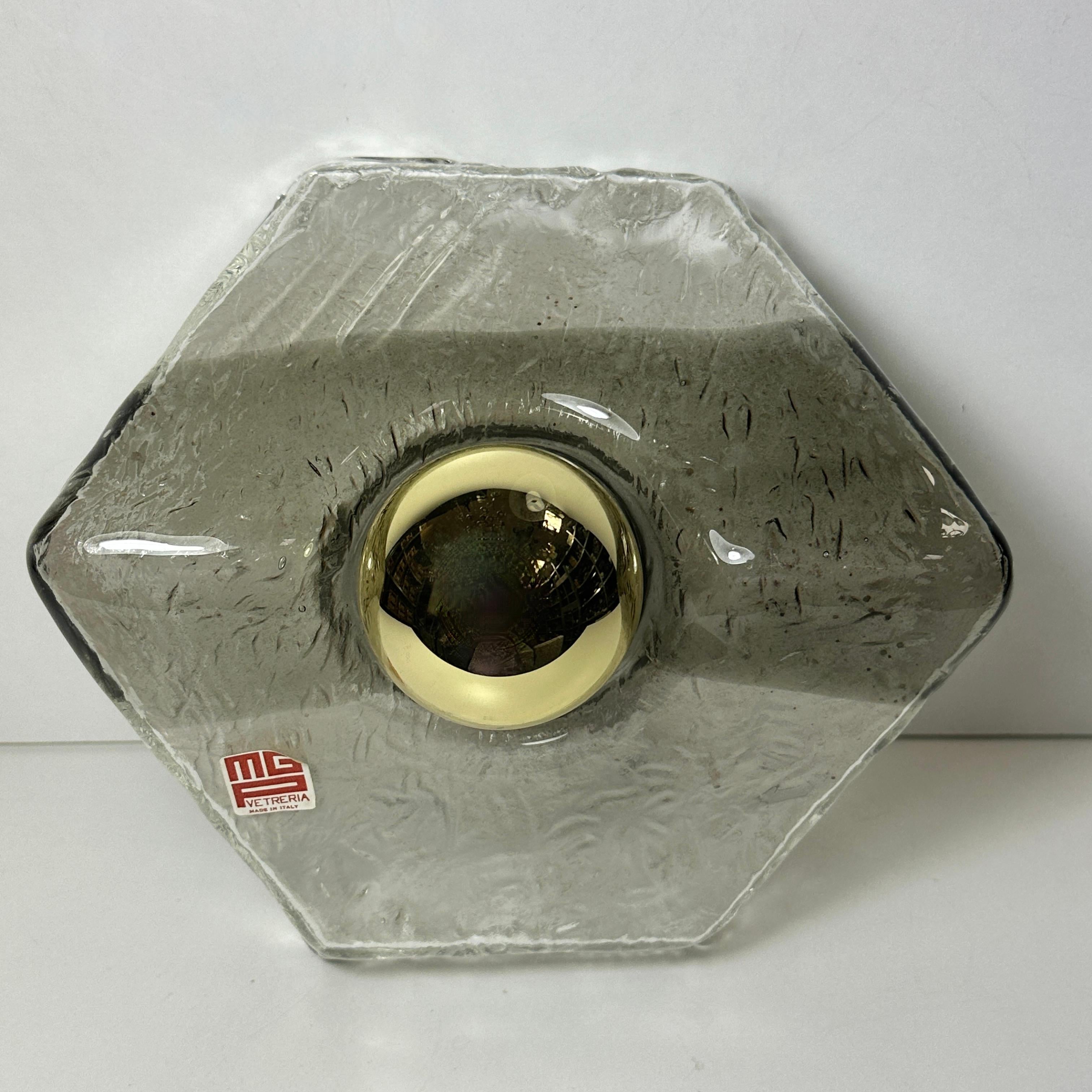Vintage Octagon Murano Glass Flush Mount or Sconce MGP Vetreria Italy, 1970s For Sale 3