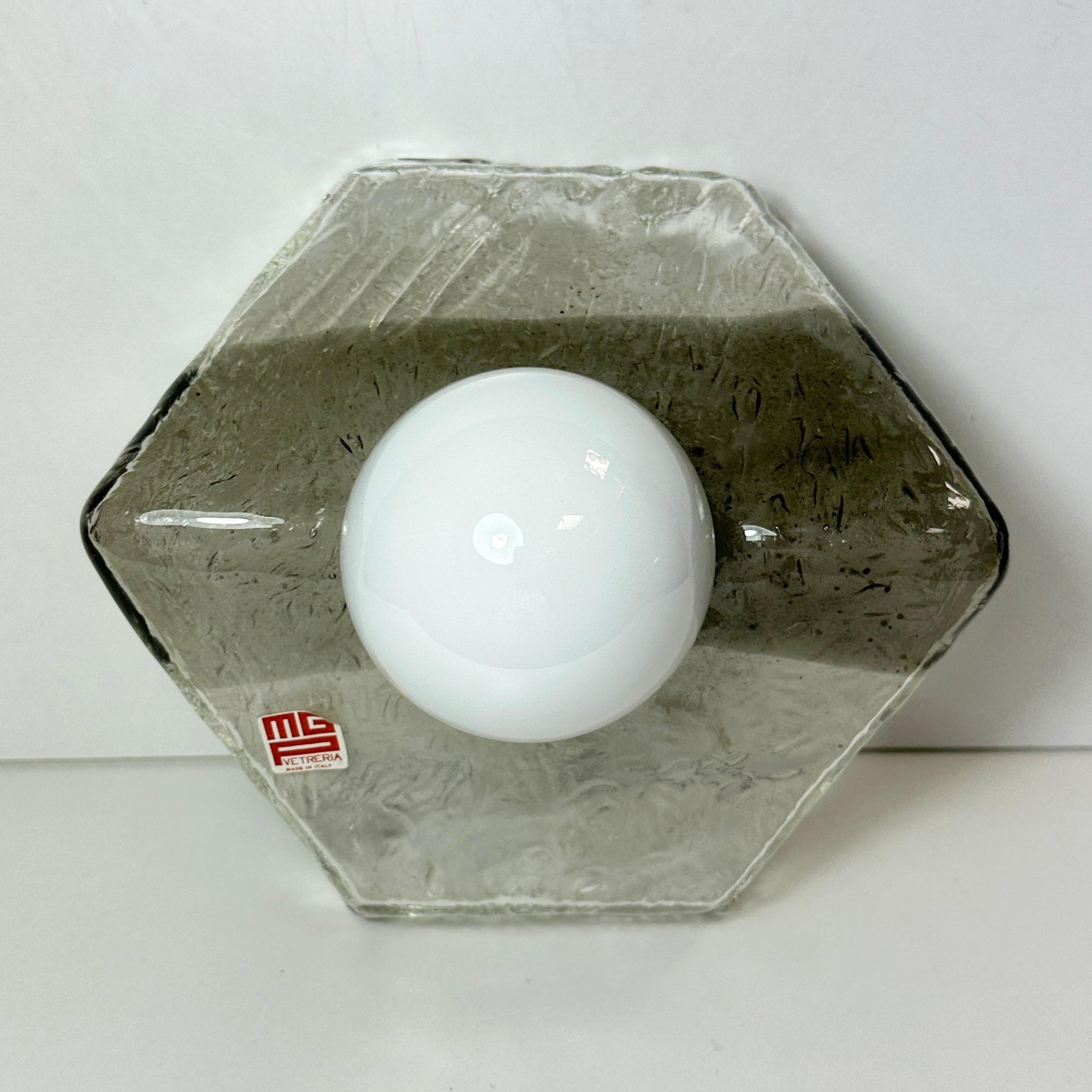 Vintage Octagon Murano Glass Flush Mount or Sconce MGP Vetreria Italy, 1970s For Sale 4