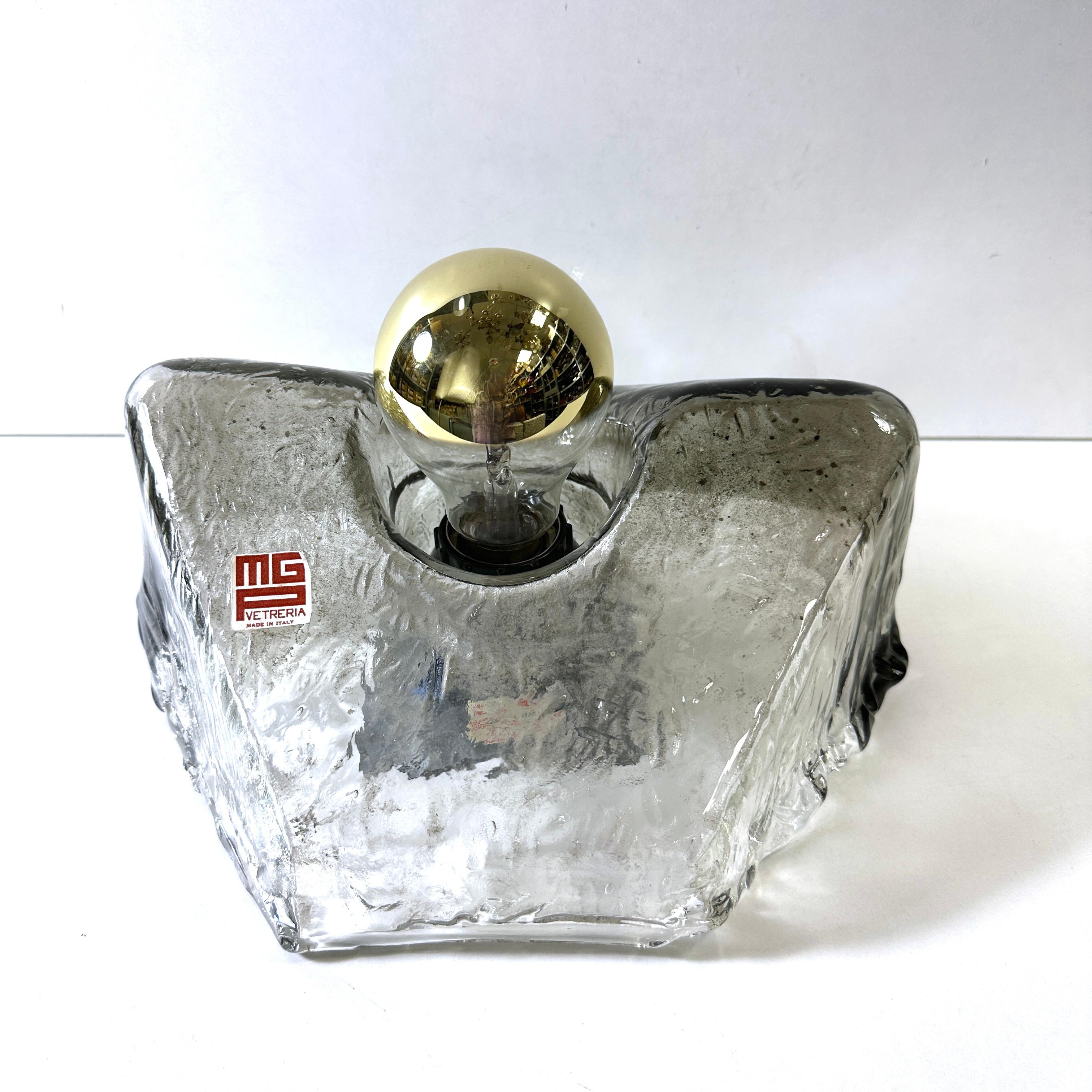 Mid-Century Modern Vintage Octagon Murano Glass Flush Mount or Sconce MGP Vetreria Italy, 1970s For Sale