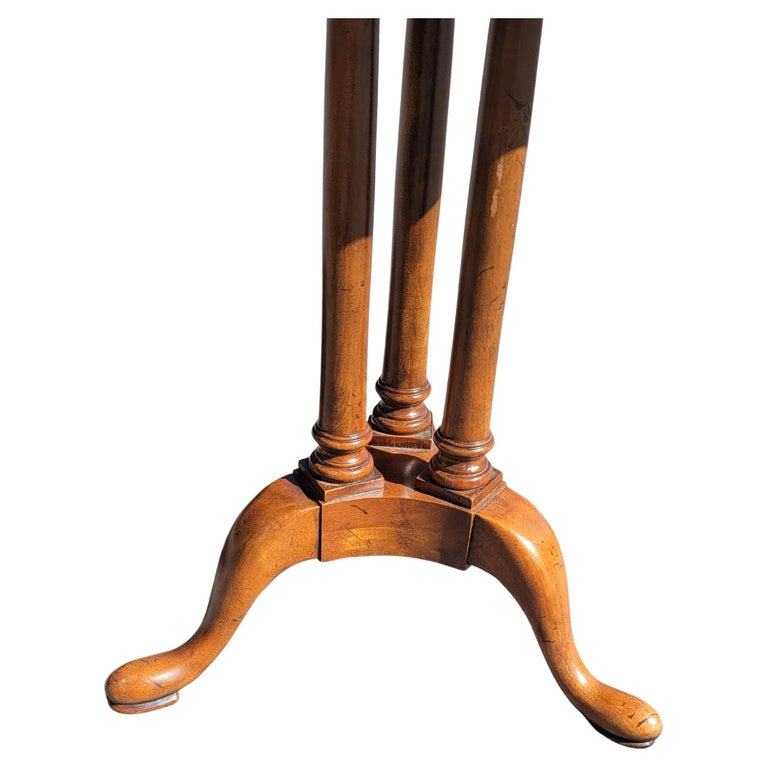 Vintage Octagon Walnut Burlwood Trileg Pedestal Lamp Table or Drink