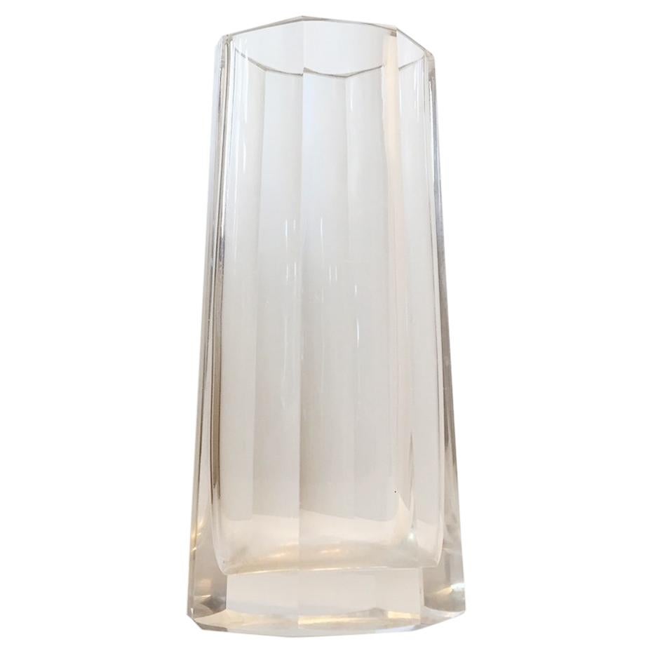 Vintage Octagonal Faceted Crystal Vase in the Style of Baccarat, 1960s