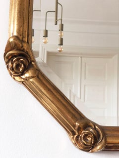 Vintage Octagonal Gilt Bevelled Mirror with Rose Accents