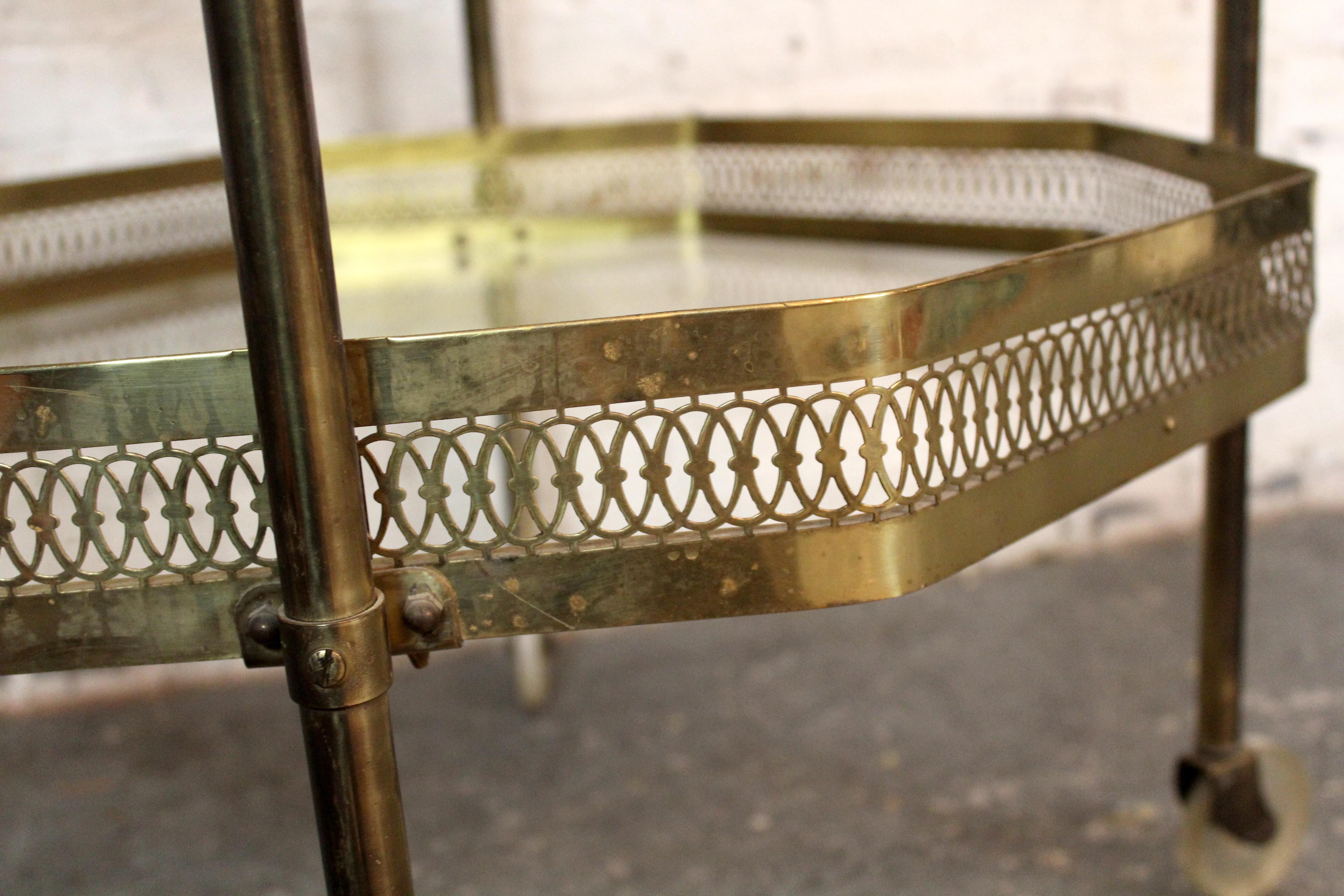 Vintage Octagonal Hollywood Regency Brass Bar Cart For Sale 6