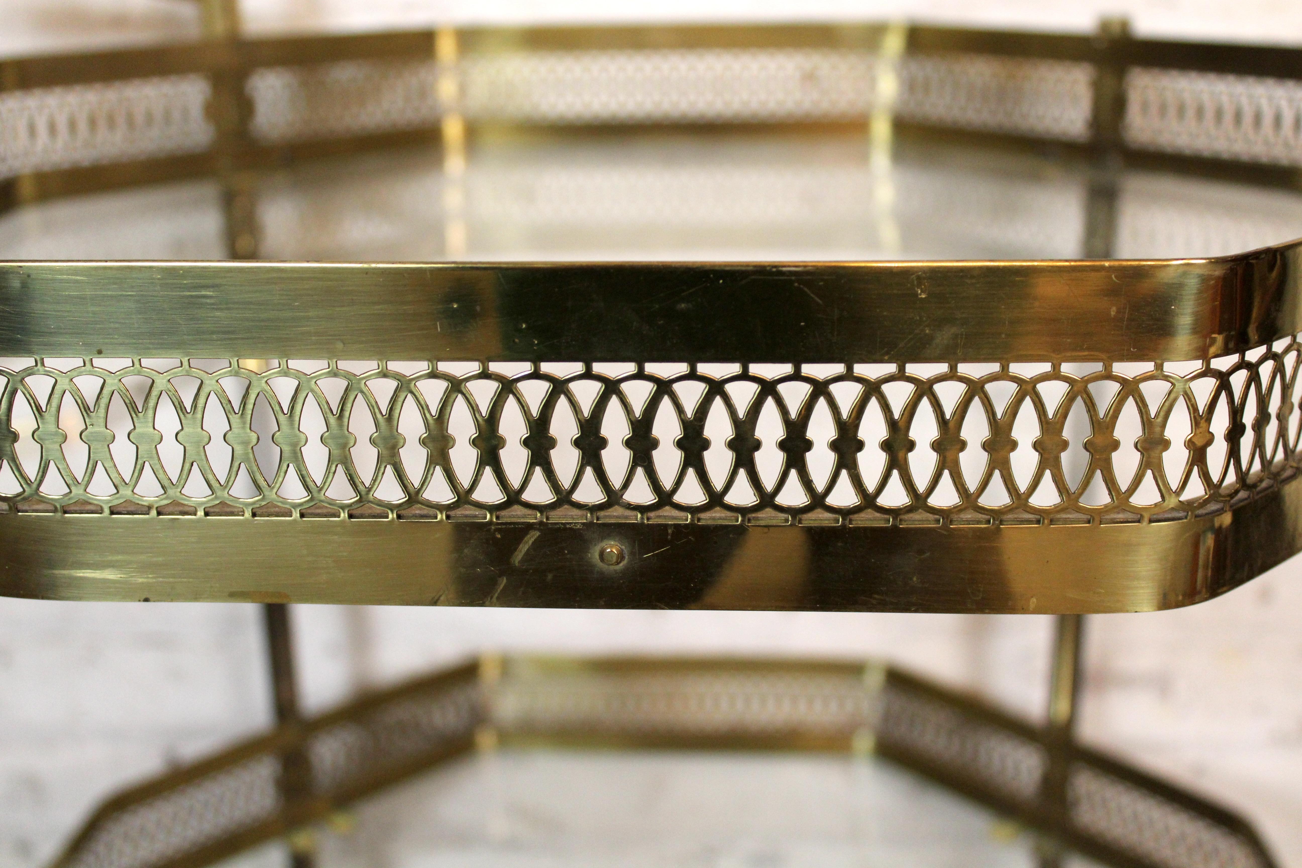 20th Century Vintage Octagonal Hollywood Regency Brass Bar Cart For Sale