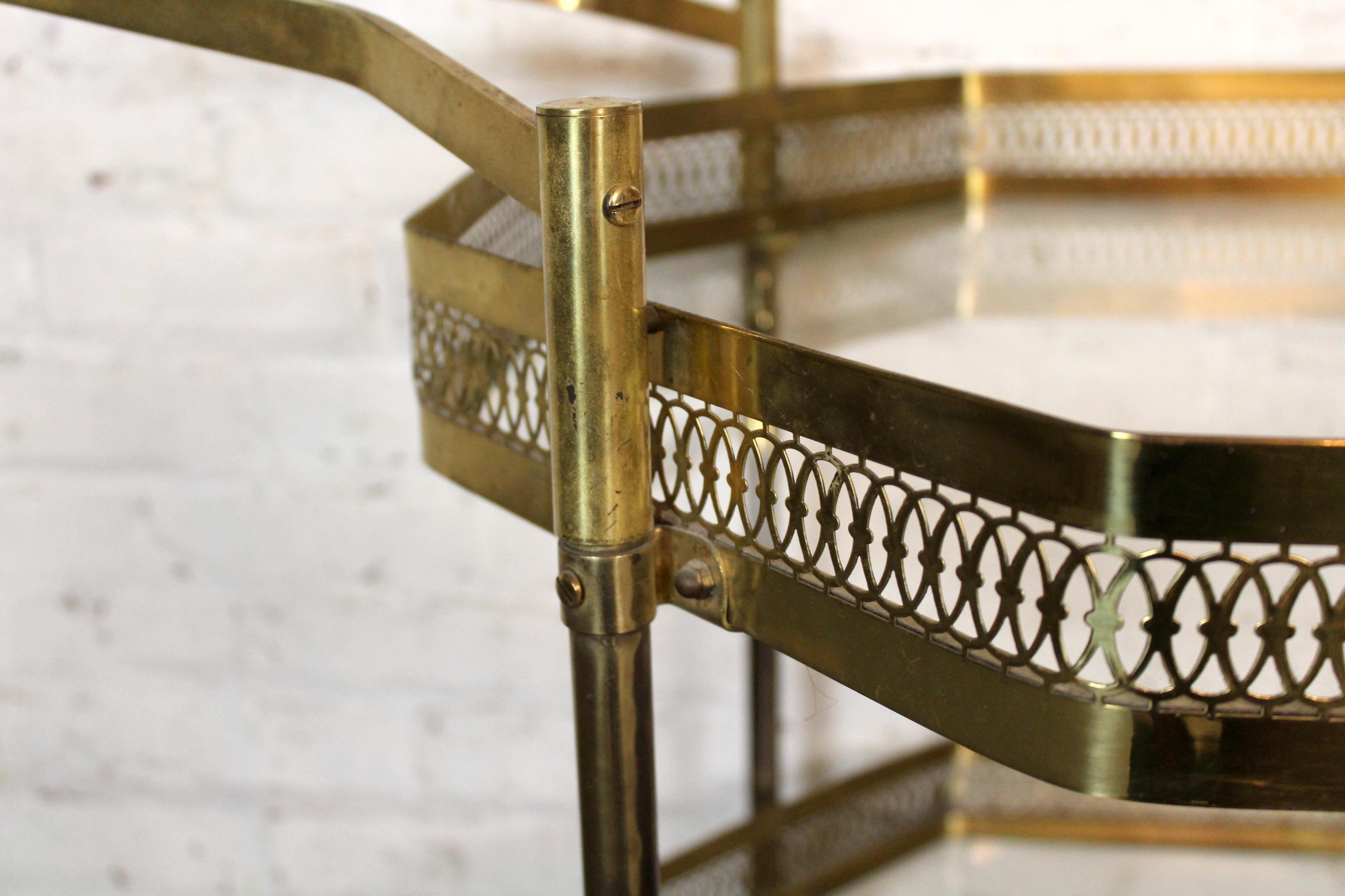 Vintage Octagonal Hollywood Regency Brass Bar Cart For Sale 1