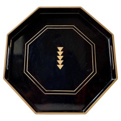 Vintage Octagonal Japanese Black Lacquer Tray