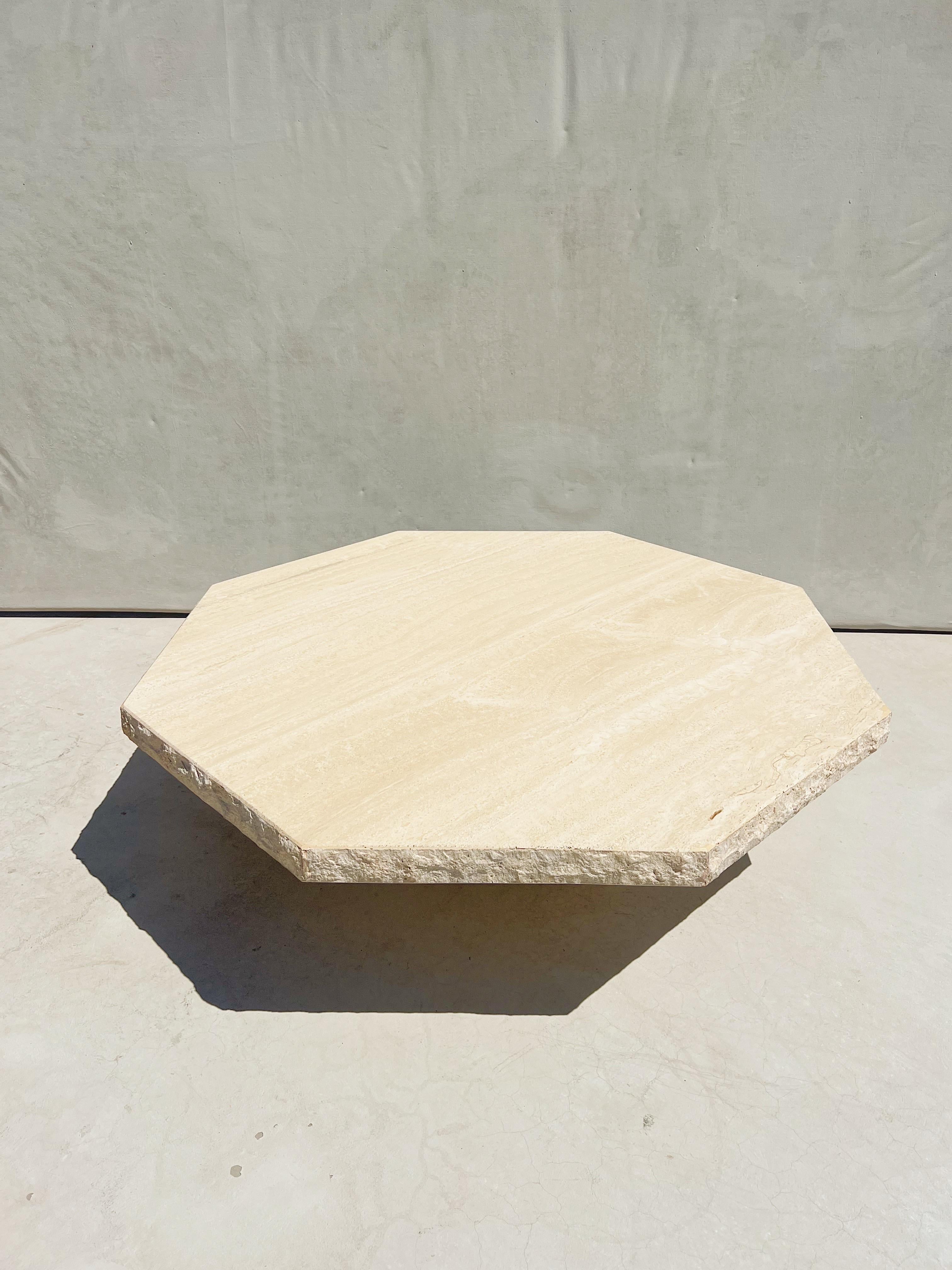 Vintage Octagonal Live Edge Italian Travertine Coffee Table 4