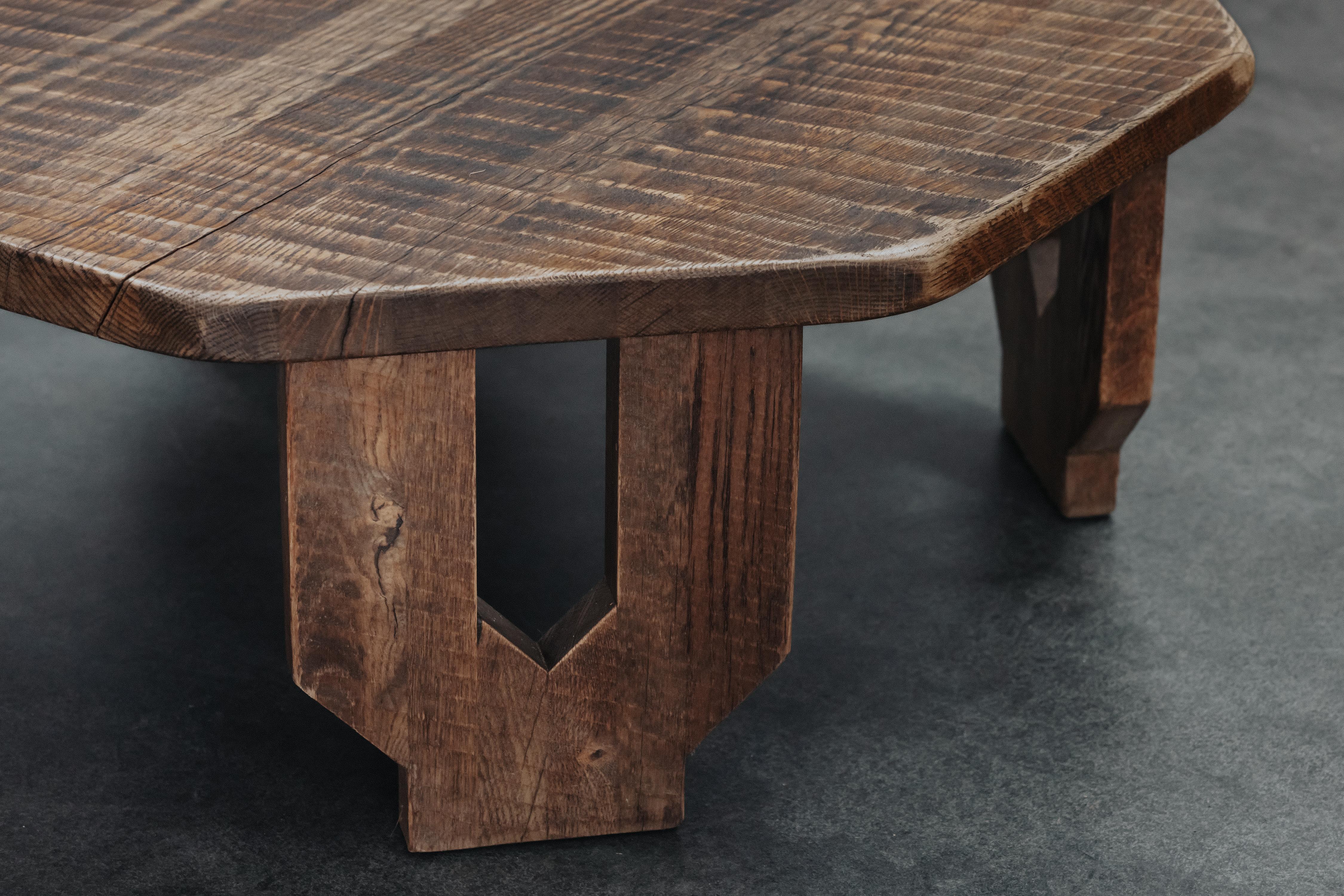 Vintage Octagonal Oak Coffee Table From France, Circa 1970.  Solid oak construction with light wear and use.